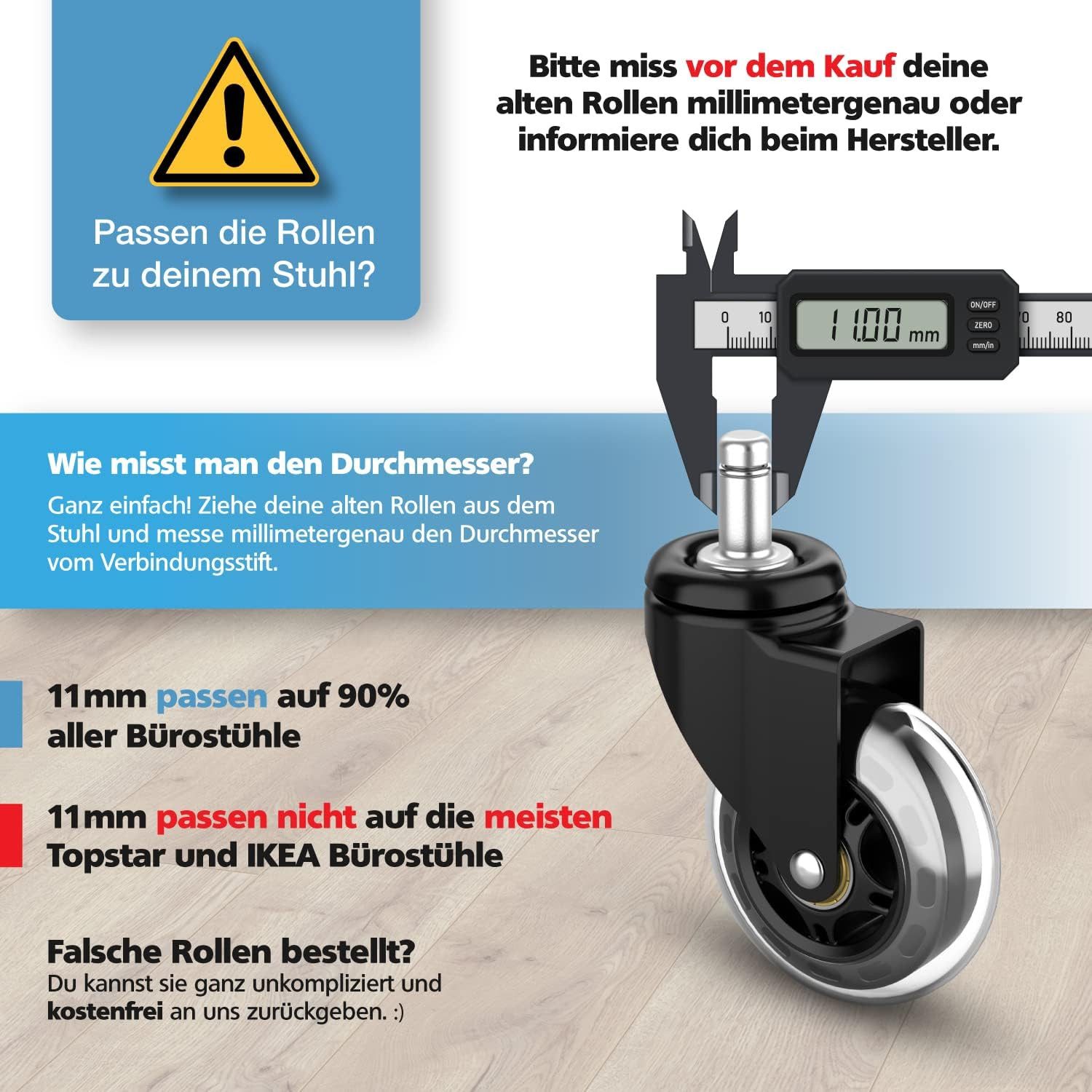 BlingBin Stuhlrolle Bürostuhl Rollen(5er Set), Ersatz-hartbodenrollen günstig online kaufen