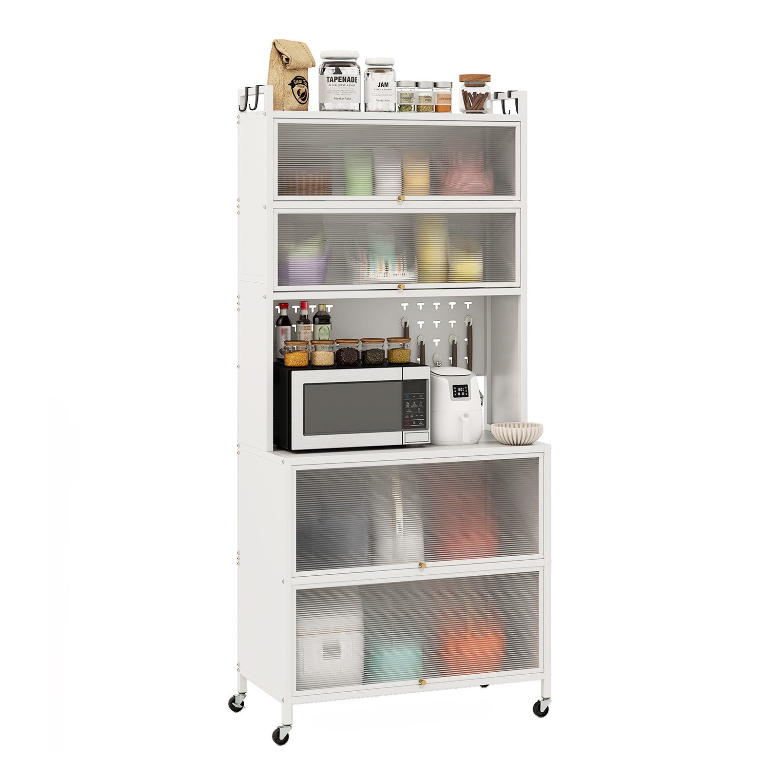 COSTWAY Küchenbuffet Küchenschrank mit Rollen, Arbeitsplatte, günstig online kaufen