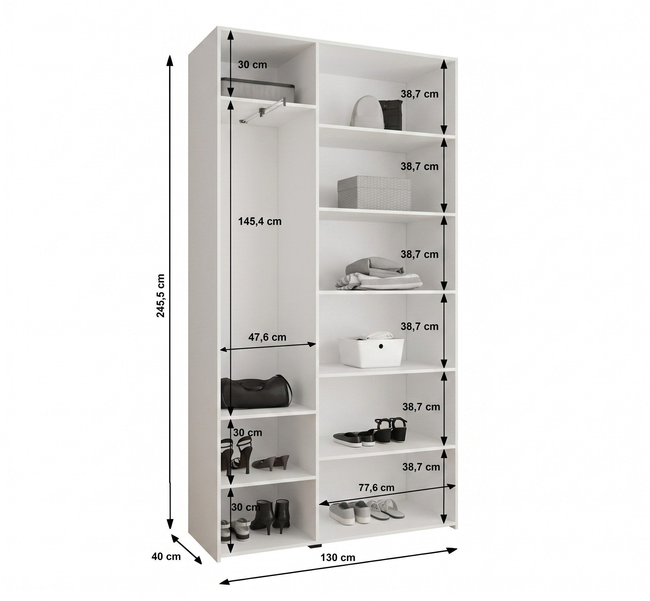 ABIKS MÖBEL Drehtürenschrank COMO 4 Schlafzimmerschrank mit Kleiderstange und Regalen