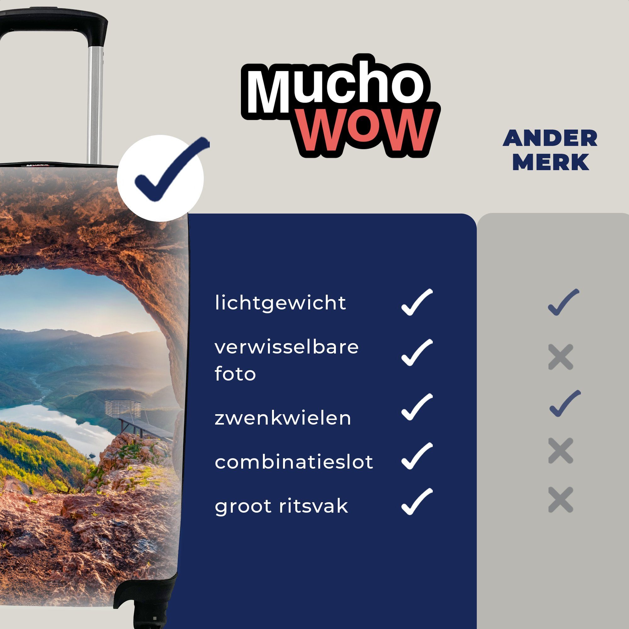MuchoWow Handgepäckkoffer Höhle - Berg - für Handgepäck Landschaft Natur, 4 Trolley, mit Reisetasche Ferien, Rollen, - Reisekoffer rollen