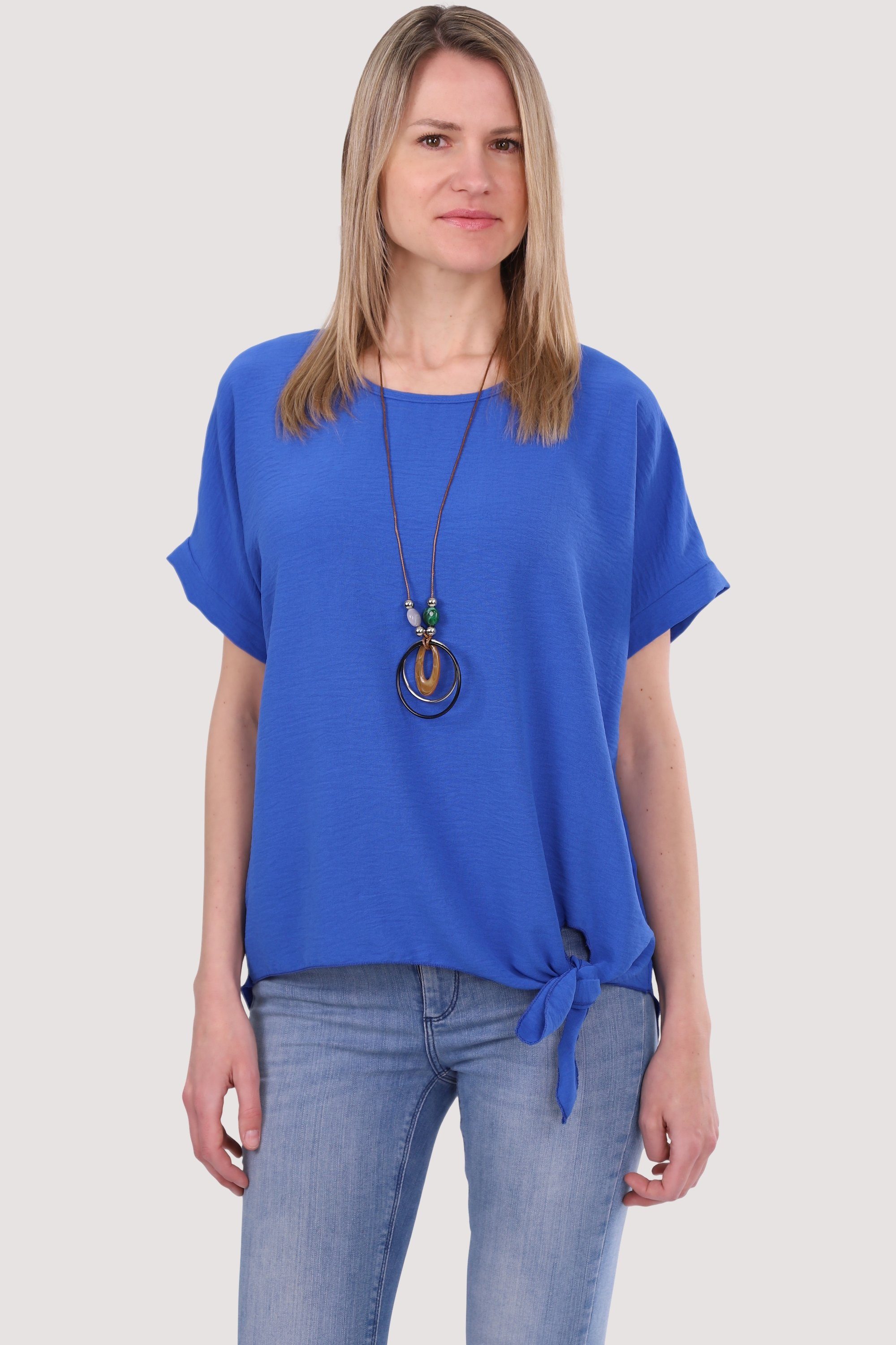 malito more than fashion Blusenshirt 10508 mit Bindeknoten und Kette Einheitsgröße blau