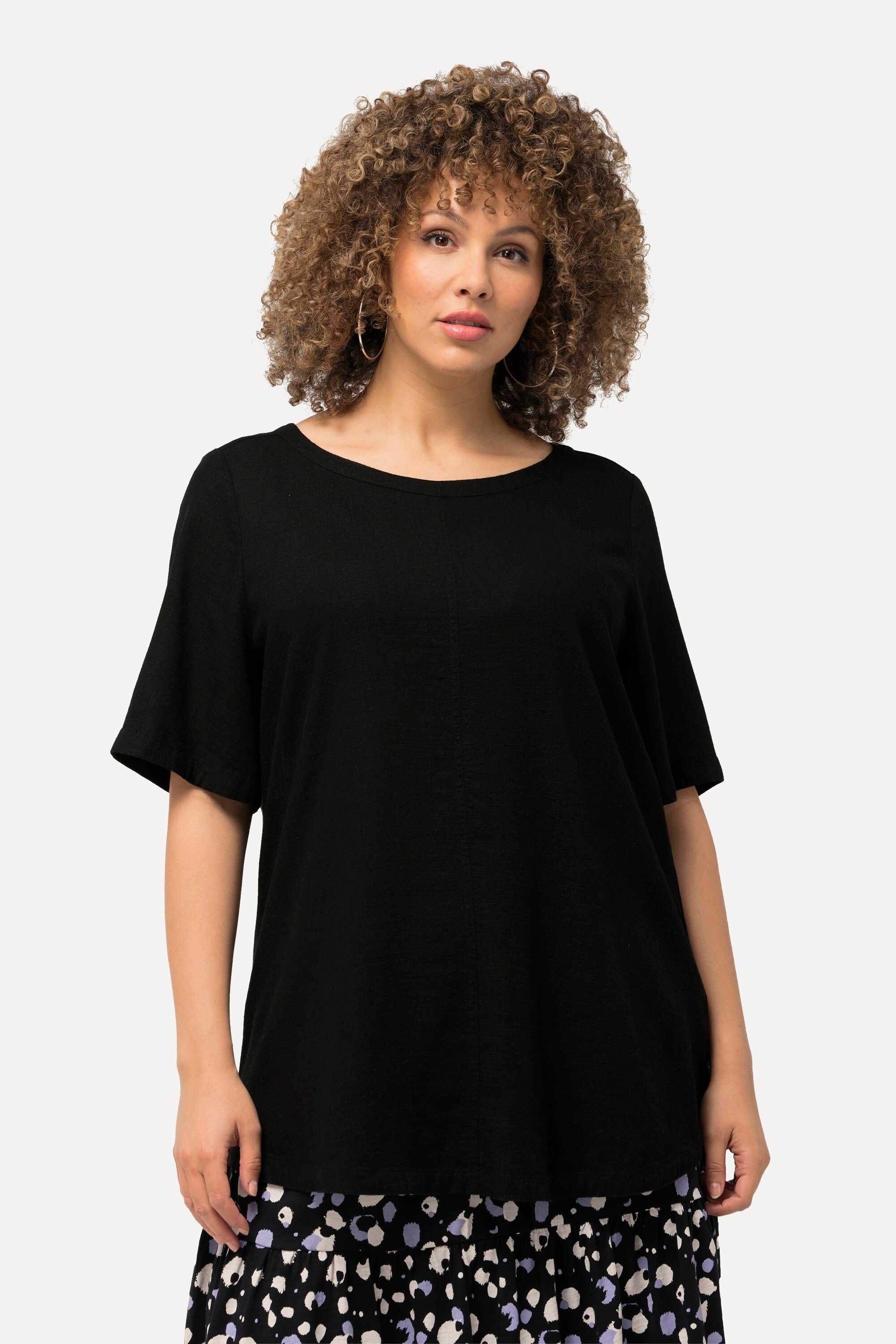 Longbluse Bluse Leinenmix A-Linie Rundhals Halbarm