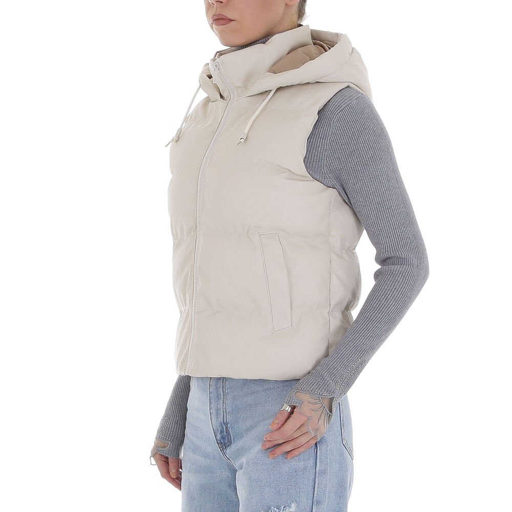 Gefüttert Übergangsjack in Lederimitatjacke Creme Kapuze Ital-Design Freizeit Damen