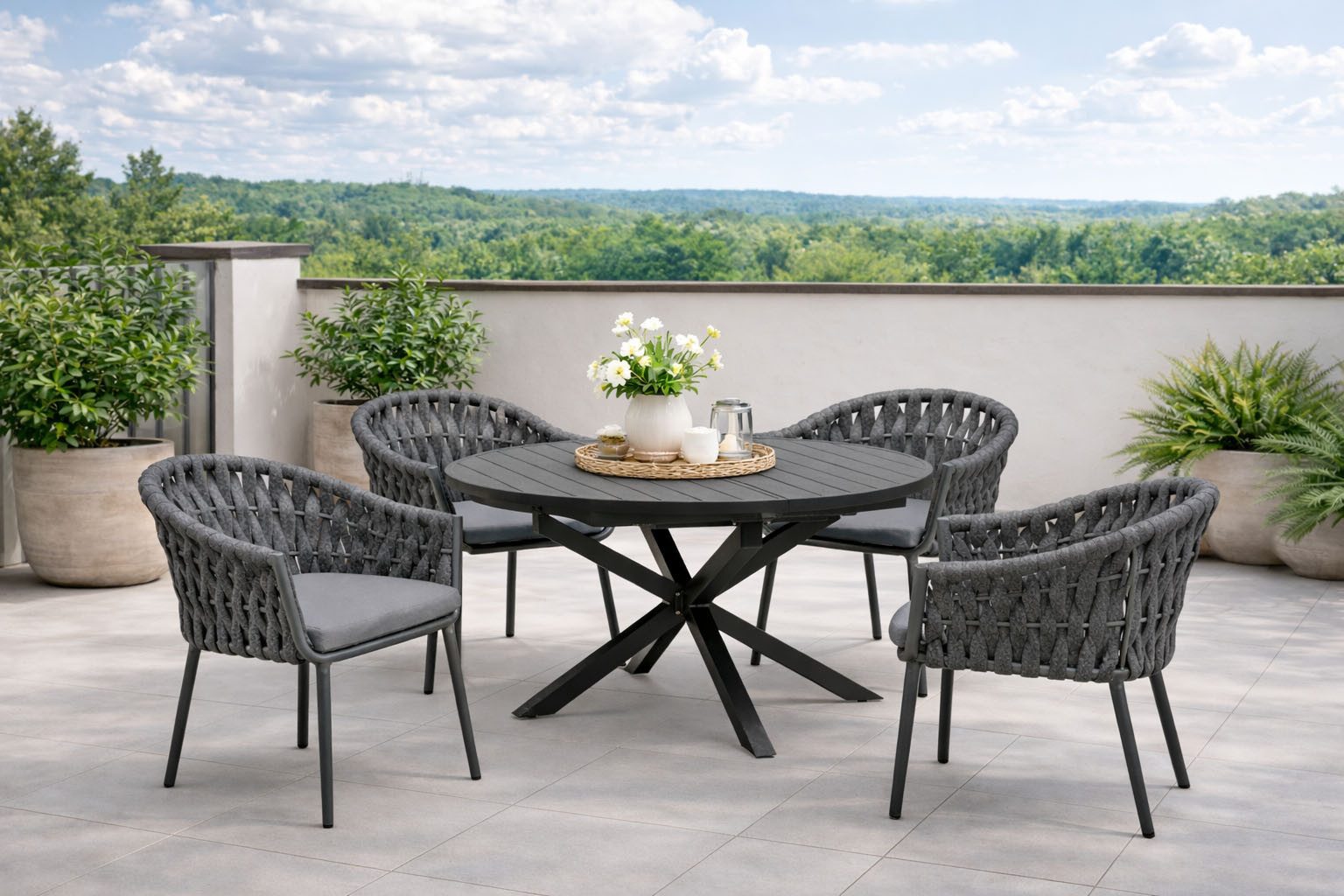Destiny Garten-Essgruppe MOLINO ARONA Essgruppe 4 Se + Tisch Ø145/199cm, (Set), Tisch ausziehbar