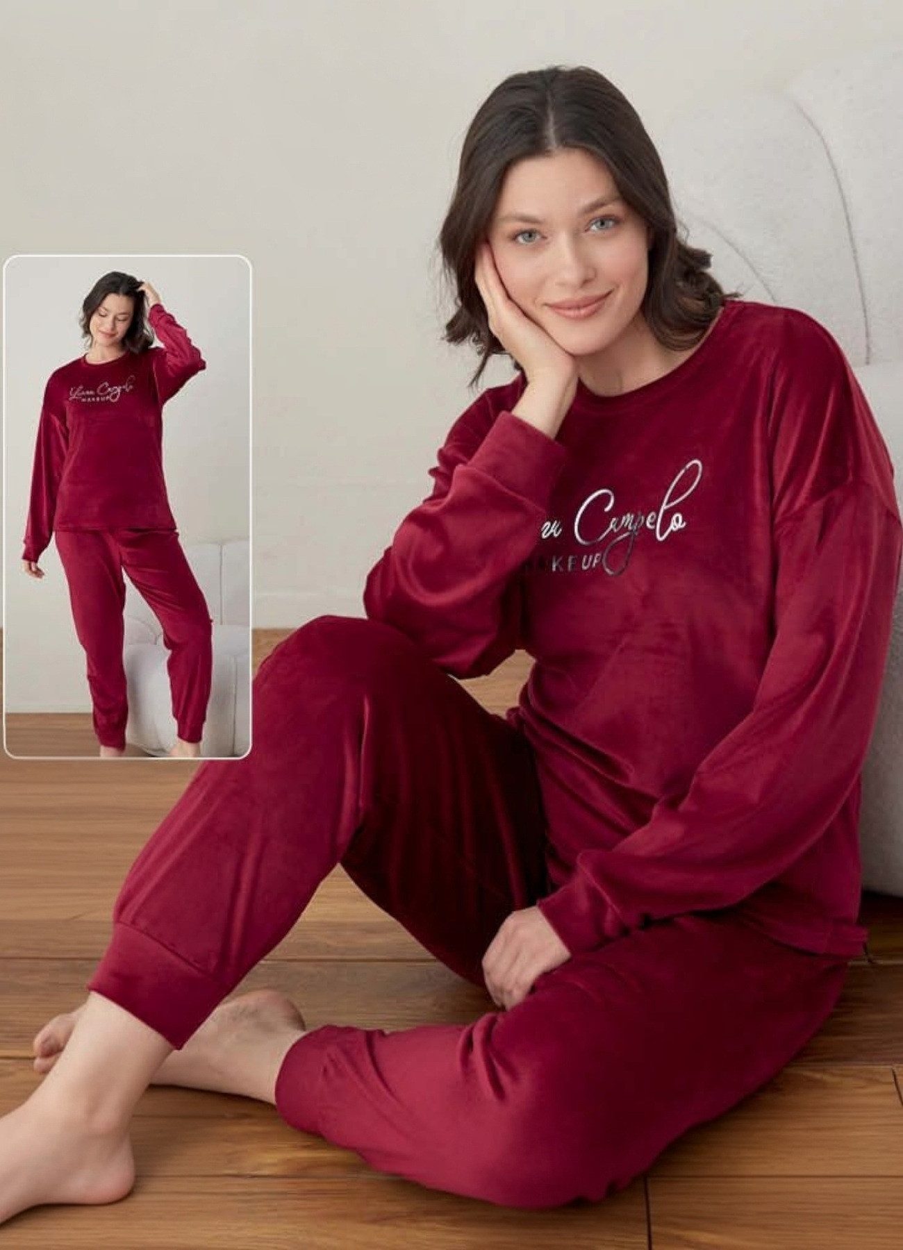 fashionshowcase Schlafanzug Damen Hausanzug aus Samt - Pyjama Set für Herbst & Winter (2 tlg., Zweiteiliges Set) Samtmaterial, verschiedene Designs