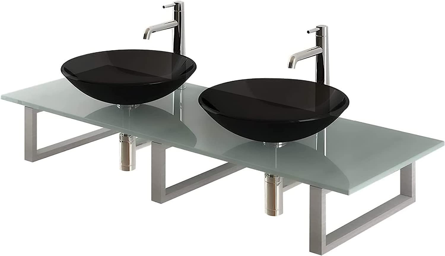 Alpenberger Doppelwaschtisch Doppelwaschbecken aus ESG Sicherheitsglas auf Edelstahl Konsolen (10-tlg., Glas Waschtisch SET), Waschplatz aus 2 Aufsetzbare Waschschalen & Waschtischplatte