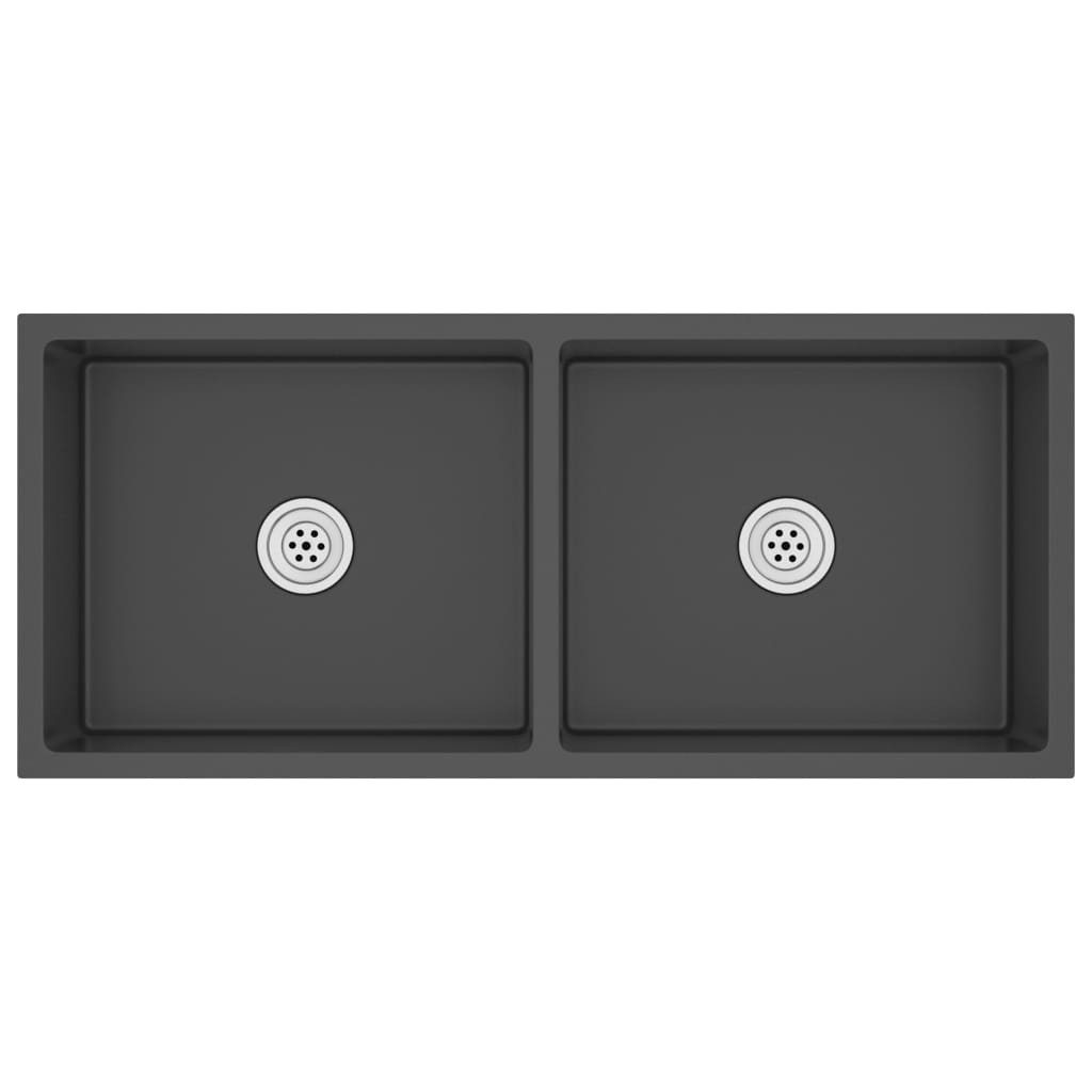 vidaXL Кухниspüle Küche Spülbecken Massive Einbauspüle Schwarz Edelstahl, 100/44 cm