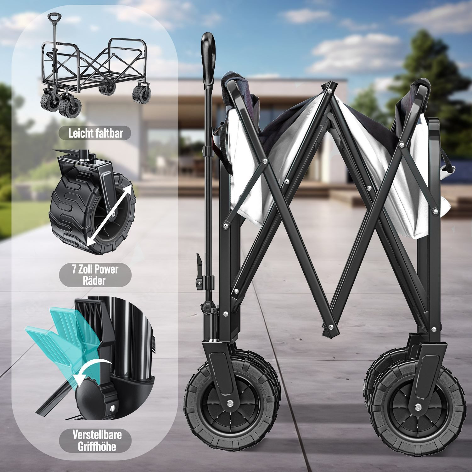 KESSER Bollerwagen, Bollerwagen faltbar Breite Reifen Handwagen Transportkarre