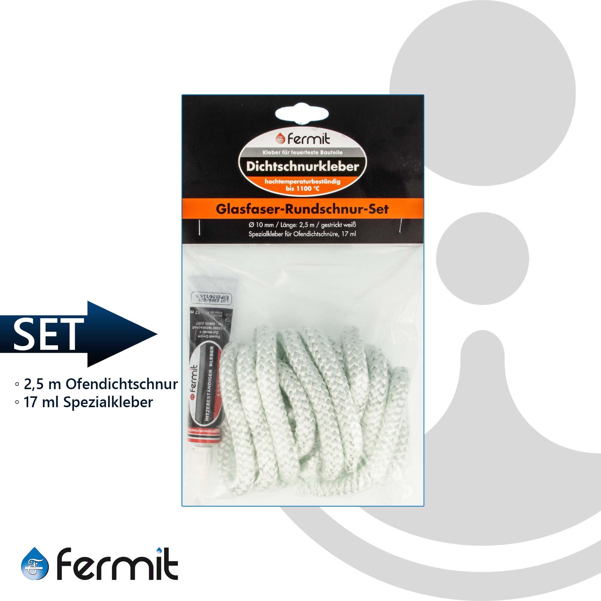 Fermit Dichtungsband Glasfaser Rundschnur-Set mit Spezialkleber günstig online kaufen