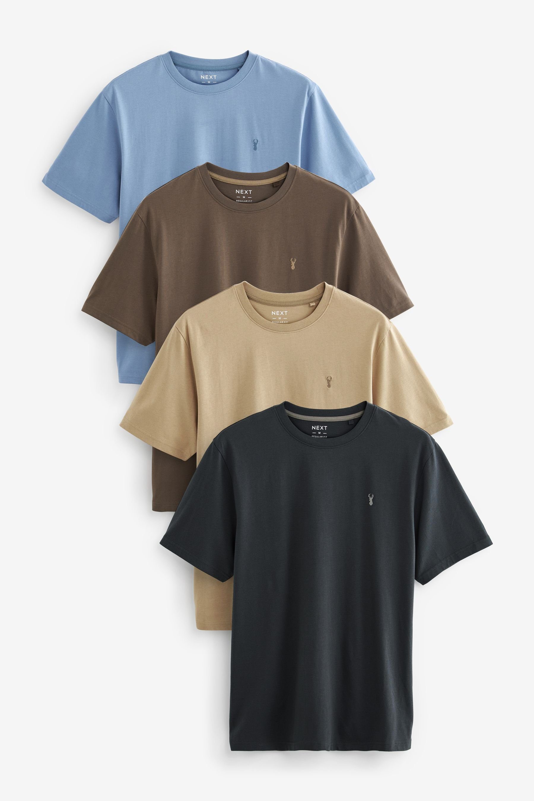 T-Shirt 4er-Pack Stone/Charcoal/Light (4-tlg) Next T-Shirts Blue/Mushroom