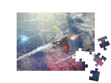 puzzleYOU Puzzle Laserschlacht der Raumschiffe über dem Wolkenmeer, 48 Puzzleteile, puzzleYOU-Kollektionen Fantasy