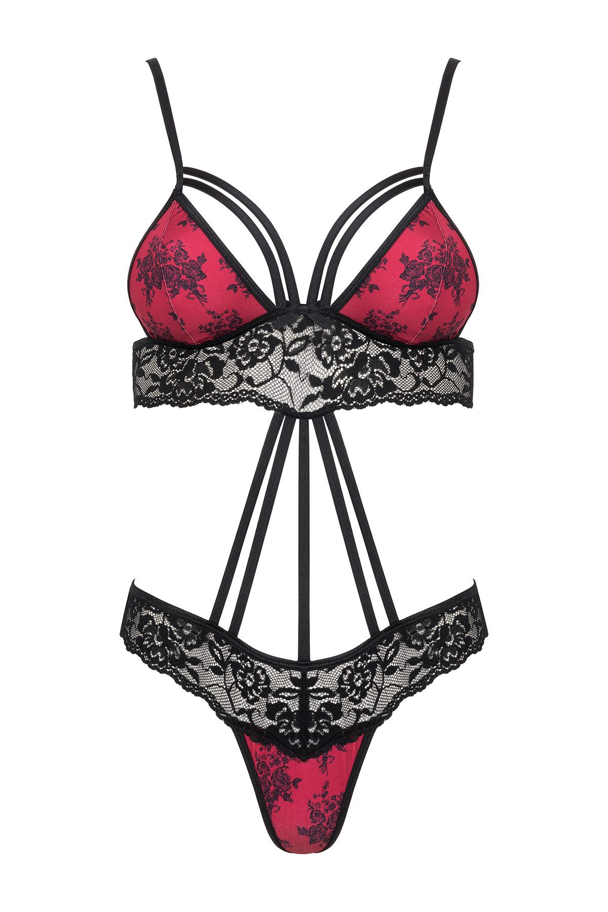 SpaLeXLine Body Body Himeri schwarz-rot mit Riemen Stringbody mit Spitze – Bild 3 von 5