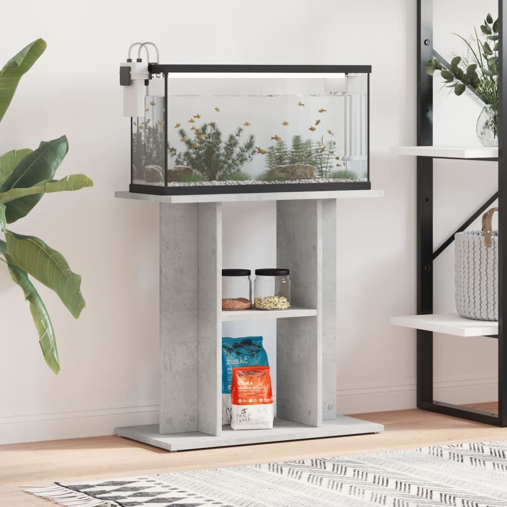 furnicato Aquariumunterschrank Aquariumständer 60 x 30 x 60 cm Betongrau Aquarienschrank mit 3 Ebenen und praktischem Stauraum für Zubehör