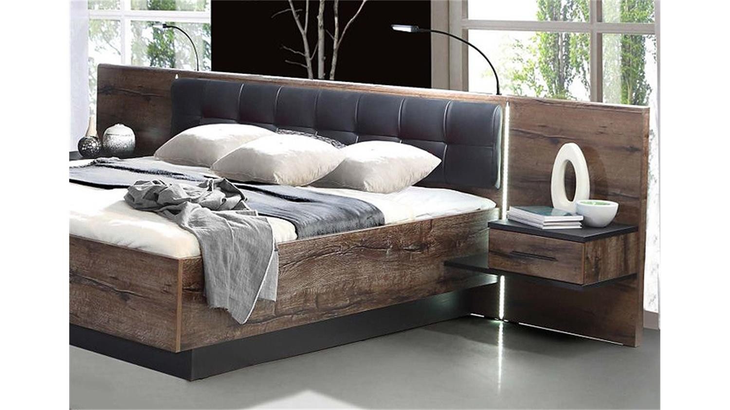 Forte Bettanlage Bettanlage Bellevue Doppelbett Schwarzeiche und Schlammeiche LED