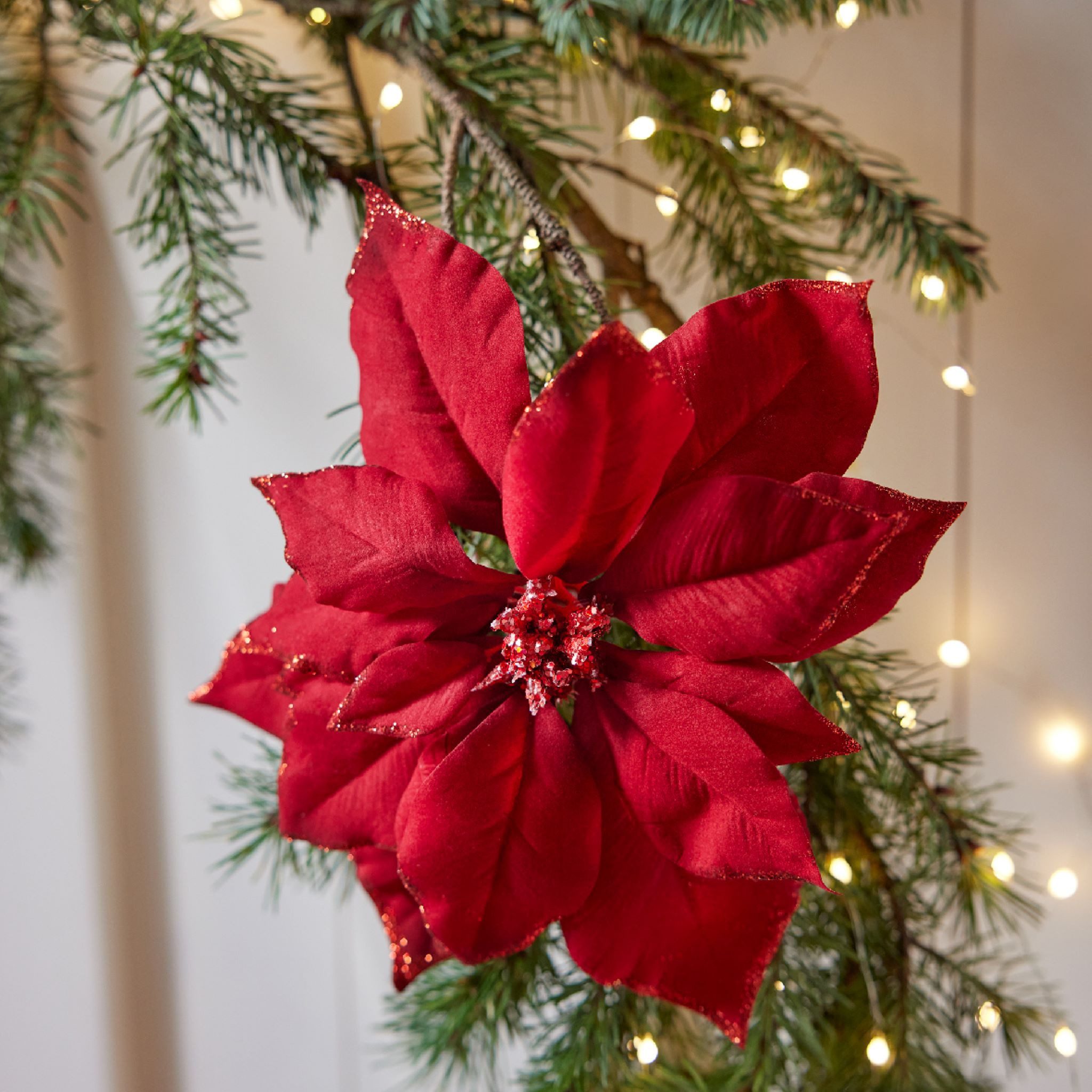 Kaemingk Weihnachtsbaumklammer, Weihnachtsstern Blume auf Clip 24cm rot