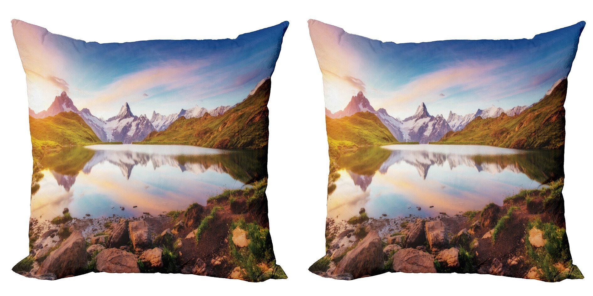 Kissenbezüge Modern Accent Abakuhaus (2 Scenic Sommer Ruhige See-Sonnenaufgang Doppelseitiger Digitaldruck, Stück)