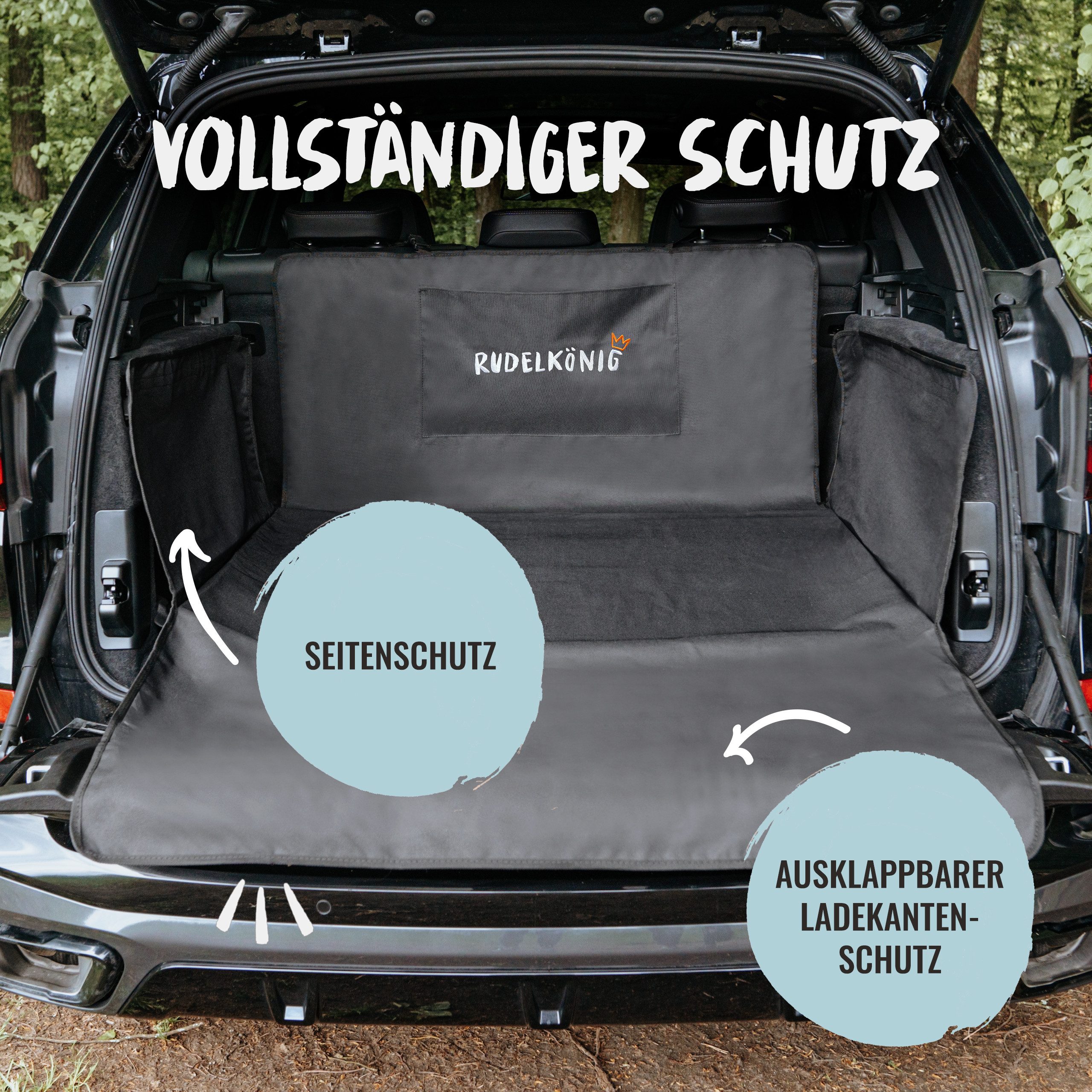 Rudelkönig Tier-Kofferraumschutzdecke Kofferraumschutz Hund mit Ladenkantenschutz Universal Hundedecke Auto, Schondecke wasserabweisend und kratzfest - 134x101x58cm