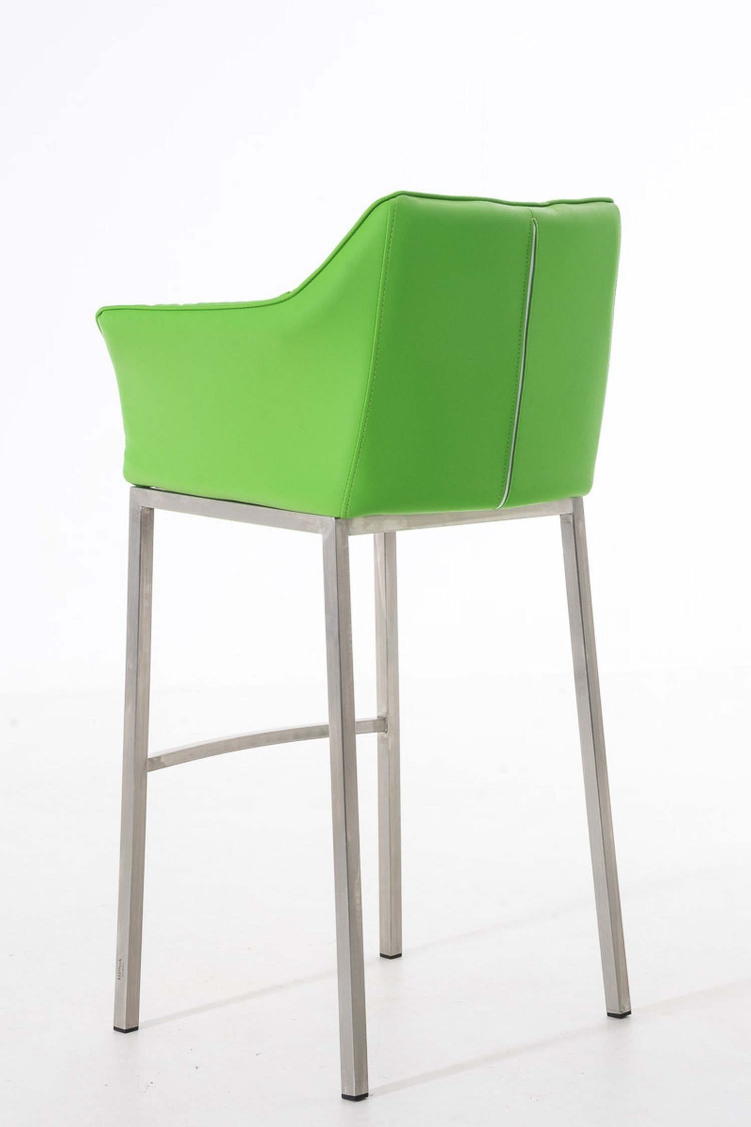 Damaso und TPFLiving Grün (mit - Fußstütze Kunstleder & Barhocker 4-Fuß Hocker Theke Sitzfläche: Gestell Edelstahl Küche), für - Rückenlehne