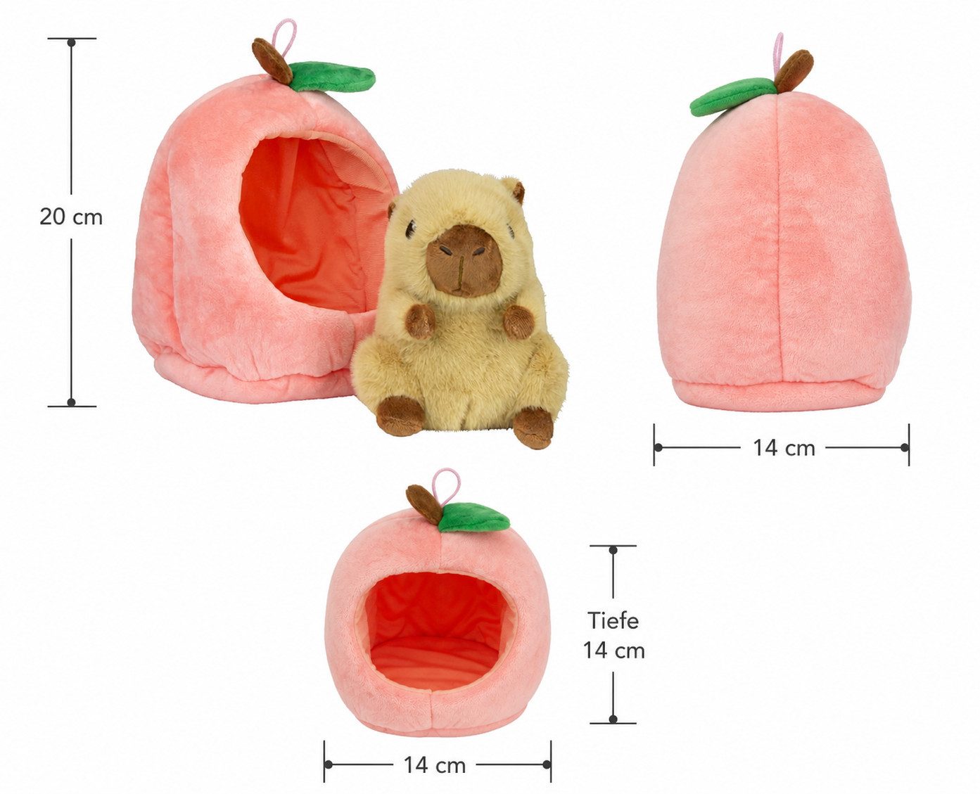 soma Kuscheltier Capybara Plüschtier 18cm im Früchte-Versteck braun Pfirsich (Set, 1-St., Geschenk-Set), Niedliches Capybara im weichen Früchte-Versteck – herausnehmbar