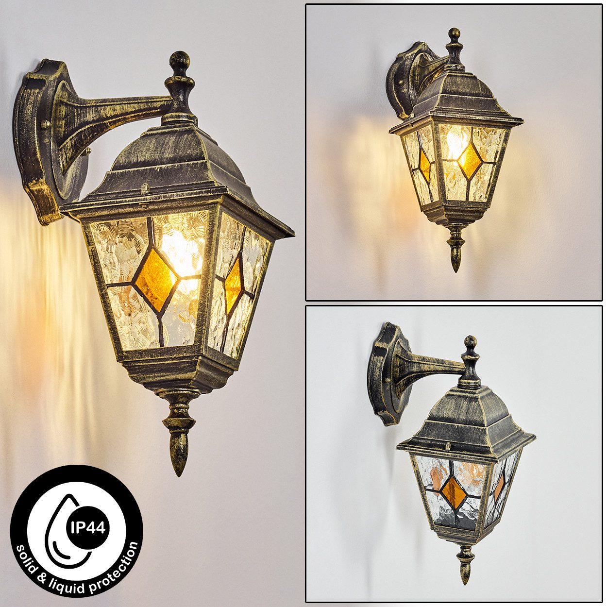 hofstein Außen-Wandleuchte Außenwandlampe aus Metall/Glas in Schwarz/Gold/K günstig online kaufen