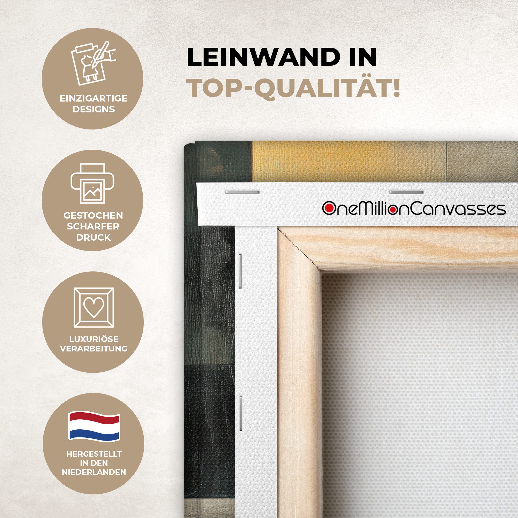 OneMillionCanvasses® Leinwandbild Abstrakt - Gold - Bronze - Formen - Geometrisch, Fotodruck (1 St), Leinwand Bilder Klein, Wand Dekoration Aesthetic 30x20 cm