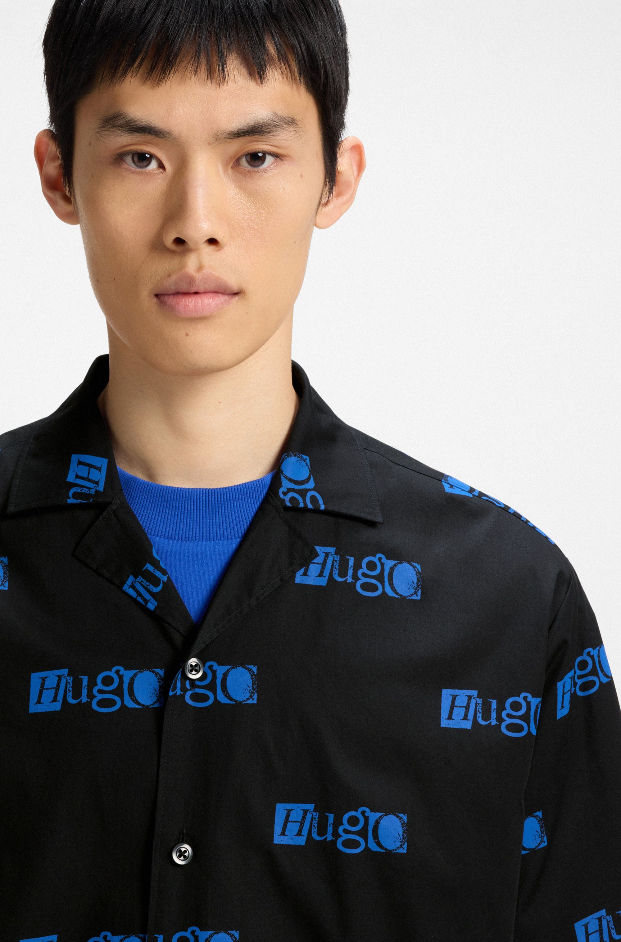 HUGO Kurzarmhemd Eligino mit Hugo-Logo-Print