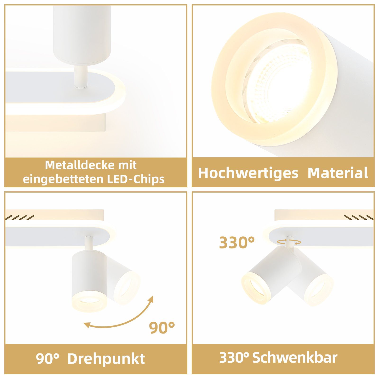 ZMH Deckenstrahler 4 Flammig - Deckenleuchte 18W GU10 Fassung Modern für Flur Esszimmer, Augenschutz, Einfache Installtion, ohne Leuchtmittel, Schwenkbar 330° Modern X 18W LED-Streifen eingebettet x Whonzimmer