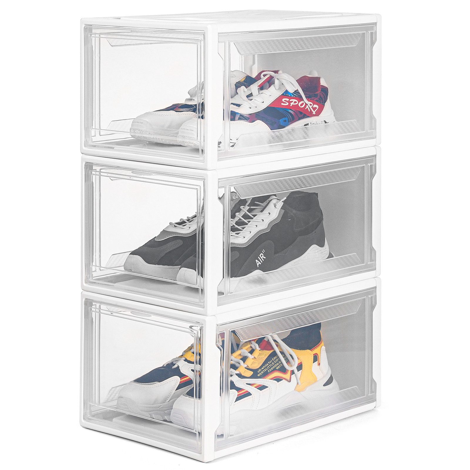 Yorbay Schuhbox 3er Set Schuhbox, stapelbarer Schuhorganizer, Schuhaufbewahrung (Kunststoffbox mit halbdurchsichtige Tür), Halbdurchsichtig weiß, für Schuhe bis Размер 48