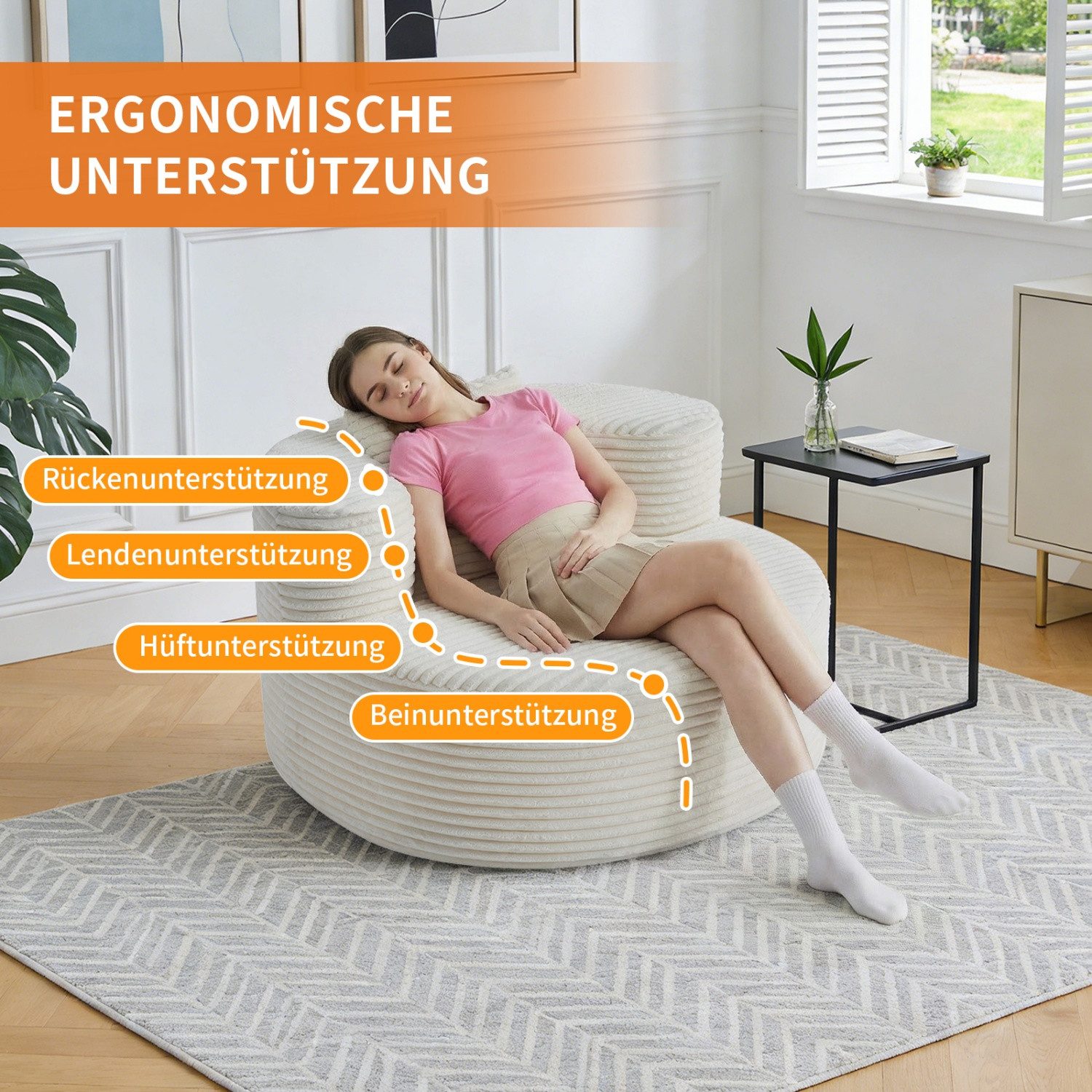 ANYSUN Sitzsack Sofa Einzelsofa,Sessel,Cloud Couch,Sofa Indoor Lounge (rundes Design für Lesen,-Kein Zusammenbau, Abriebfester Lounge Sessel), für Erwachsene & Jugendliche,Wohnzimmer, Schlafzi