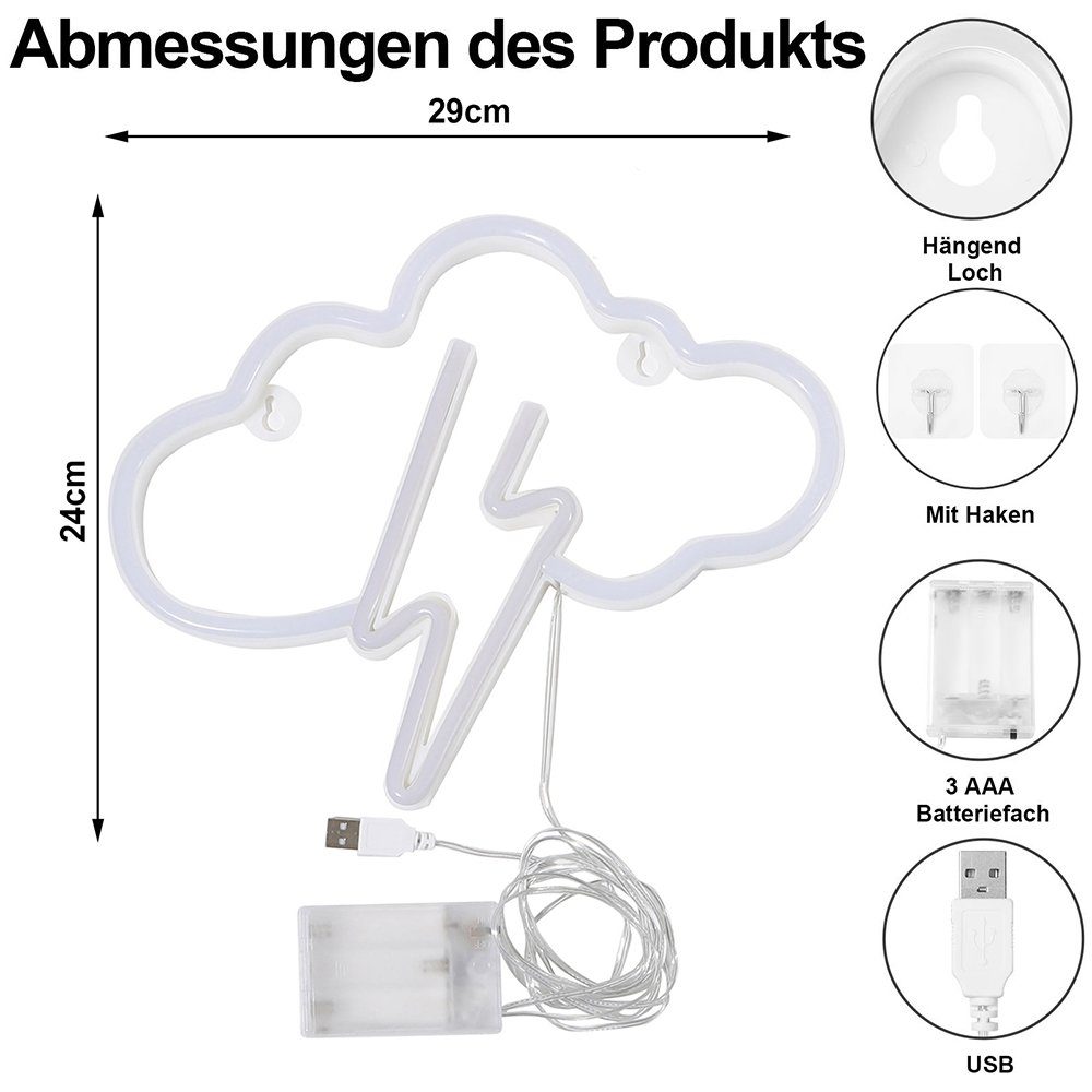 Rosnek LED Dekolicht Herz Blitz, Batterie/USB, Neon Lichter für Schlafzimmer Wand, Schmetterling Alien