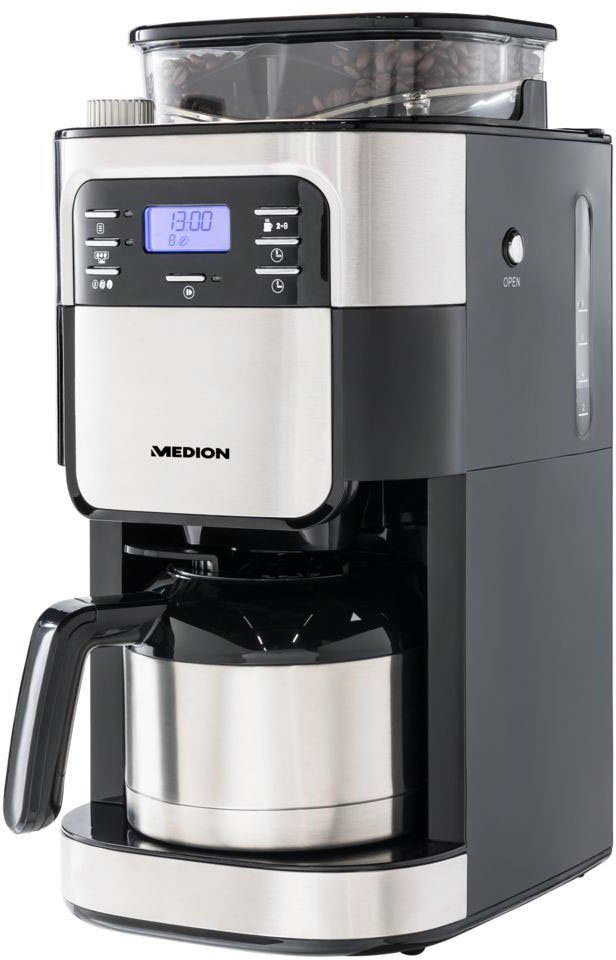 Medion® Kaffeemaschine mit Mahlwerk MD 19777, 1l Kaffeekanne, Papierfilter  1x4, 8 Mahlgradstufen