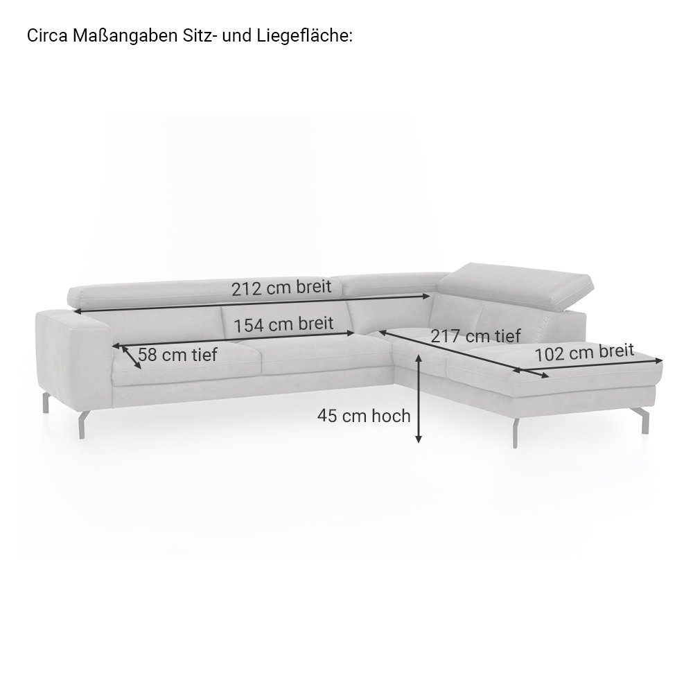 Vintageoptik Lomadox grau verstellbares Sofa L-Form, Kopfteil, CASSINO-155,
