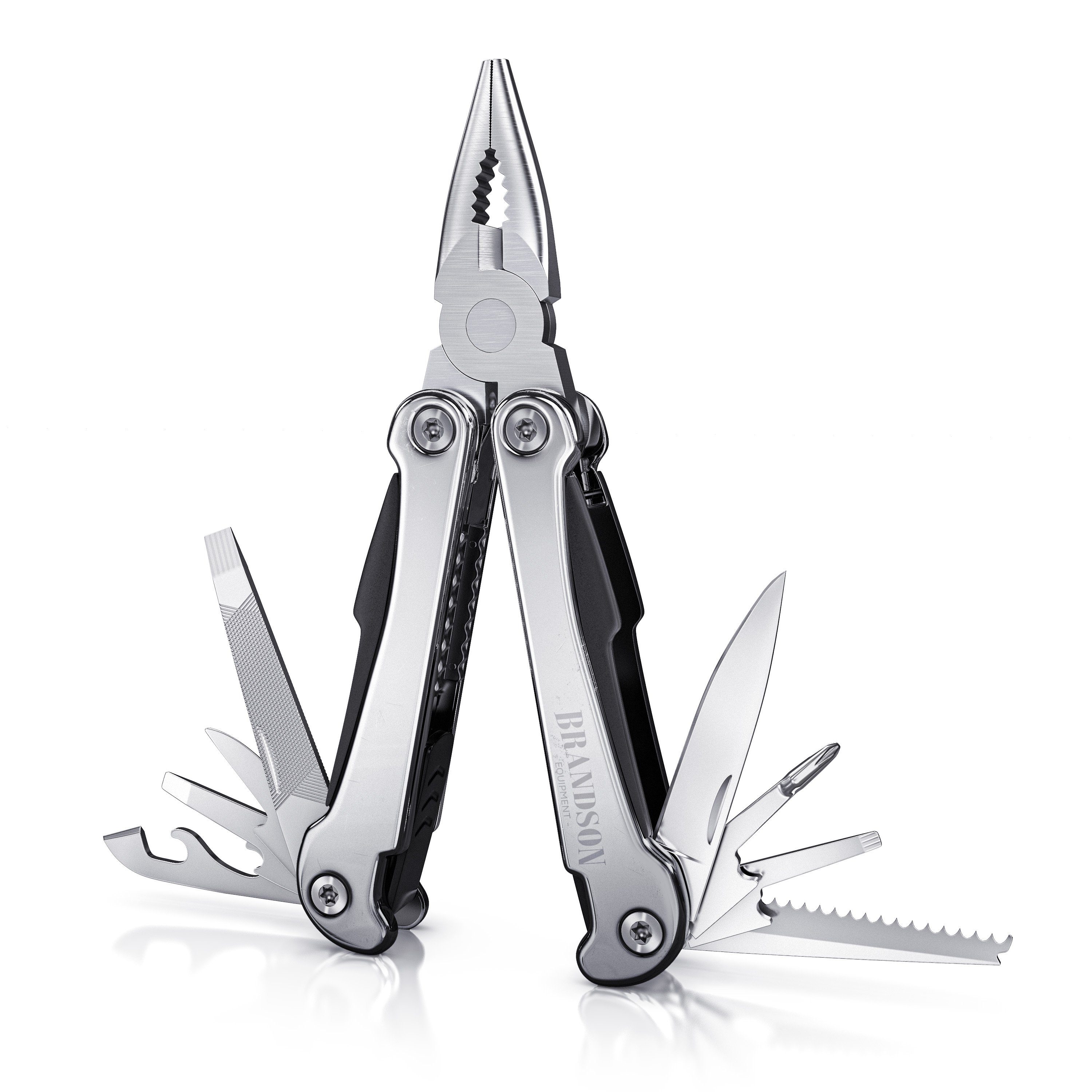 Brandson Multitool, Zange, Säge, Messer, Feile, Flaschen- & Dosenöffner, 4 Schraubendreher