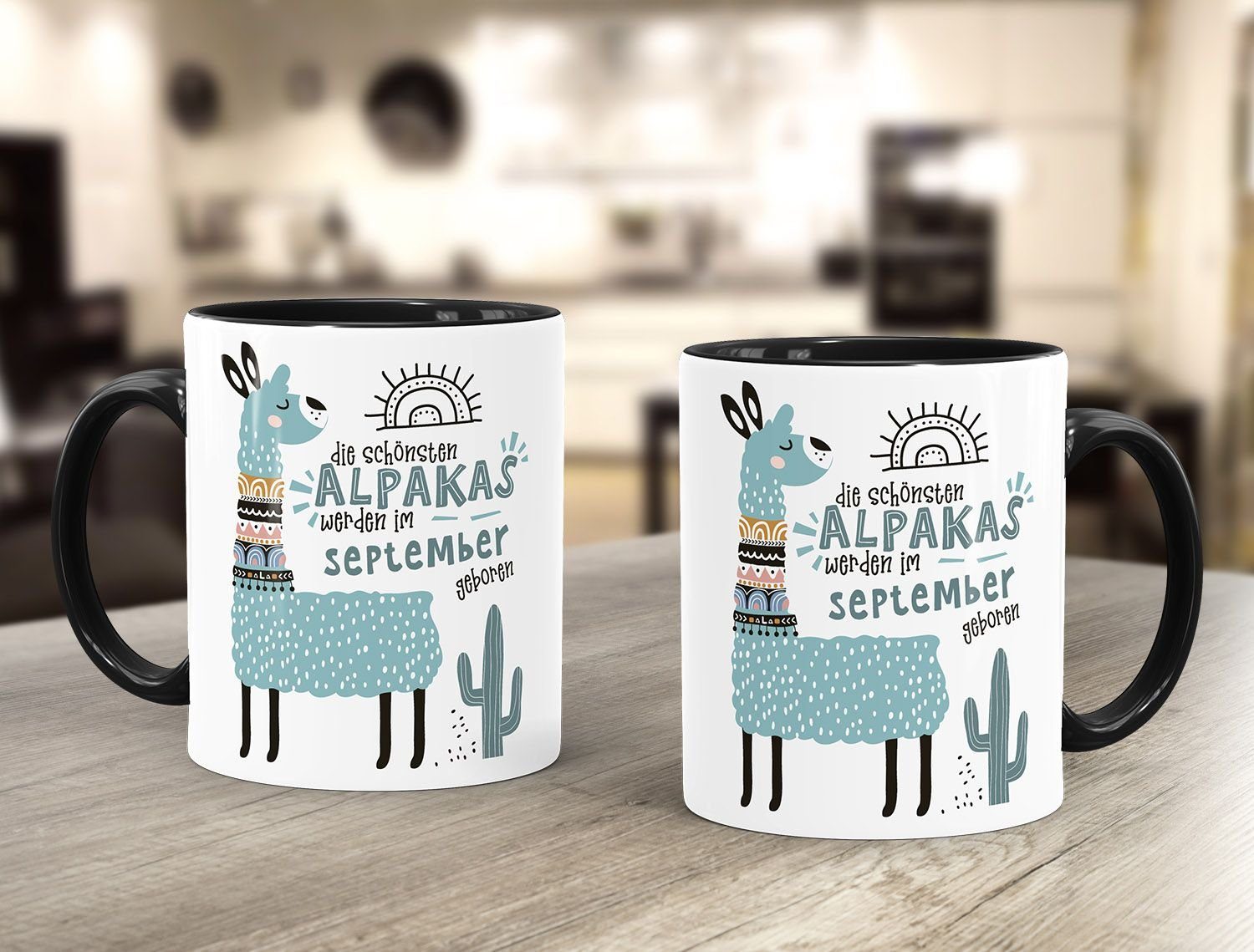 SpecialMe®, im Tasse September Motiv individuelle Kaffee-Tasse Keramik geboren Geburtags-Geschenke Geburtsmonat Lama SpecialMe Schönsten Die schwarz Alpakas anpassbares Januar-Dezember werden