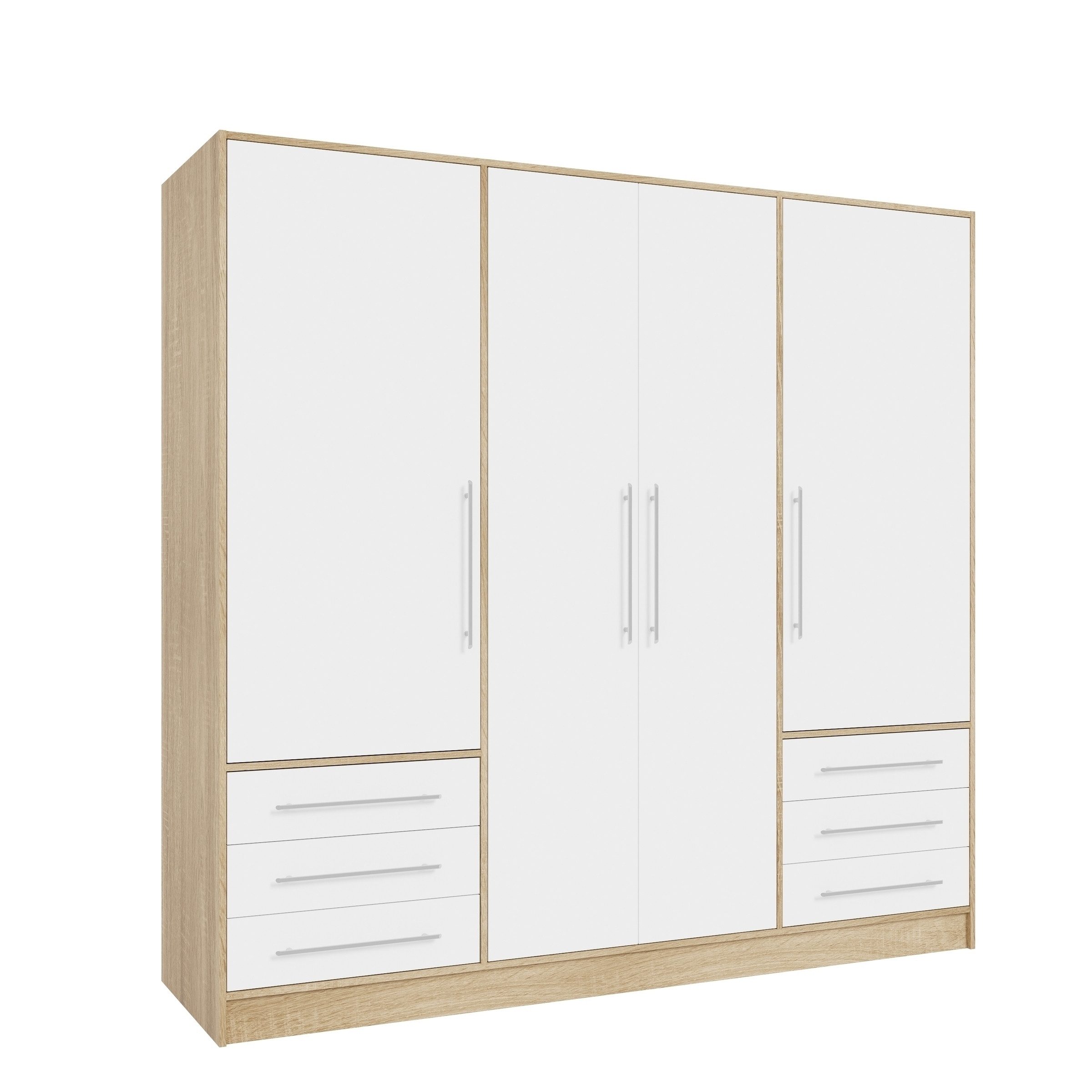 FORTE Drehtürenschrank 4 Türen, 6 Schübe, Sonoma Eiche Dekor / Weiss - 206,5x200x60cm (BxHxT)