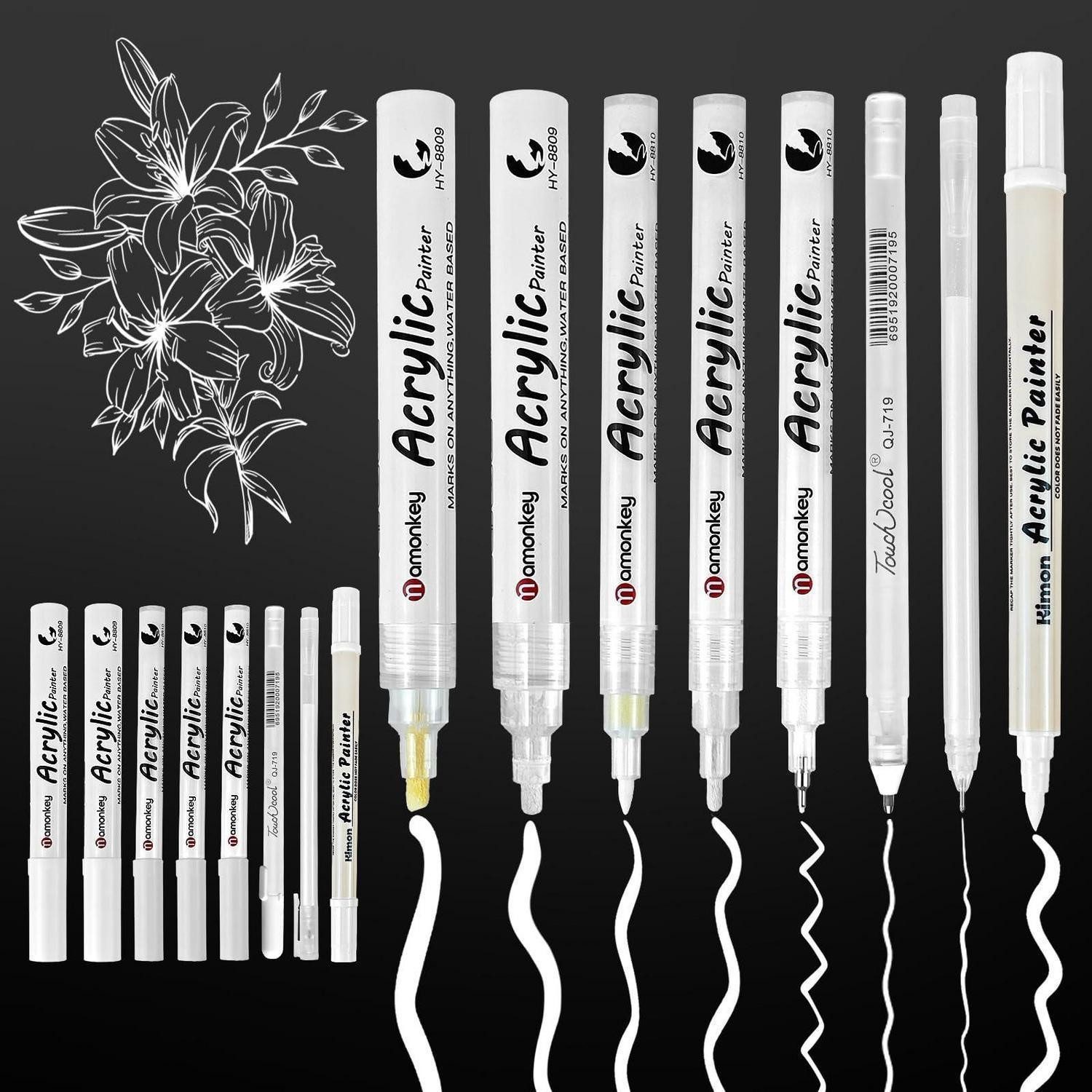 LuxusKollektion Permanentmarker Acrylstifte weiß 8er Set mit Pinselspitze