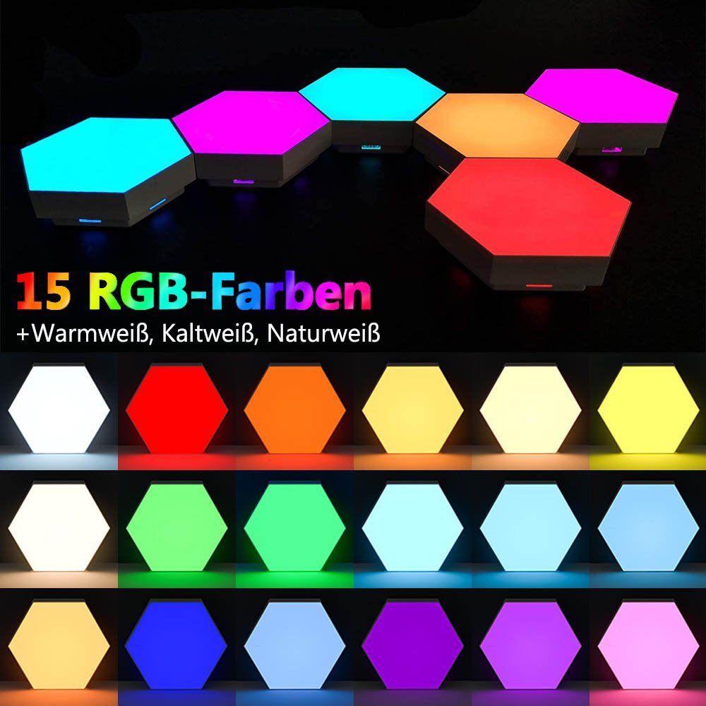 RGB+3 Fernsteuerung RGB Sechseck Warmweiß, RGB, & Rosnek Farbe Touch-Bedienung, Tricolor LED deko, Wandleuchte, zimmer Naturweiß, Mit DIY Panel, Dekolicht wand, gaming, LED Kaltweiß, Hexagon