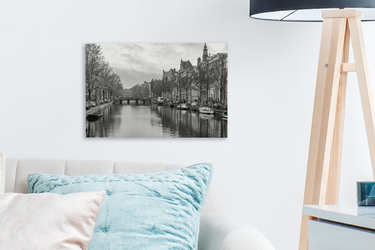 OneMillionCanvasses® Leinwandbild St), Wanddeko, Wandbild der Bild Prinsengracht Alltägliches - cm Leinwandbilder, 30x20 in Amsterdam (1 schwarz-weiß, Aufhängefertig