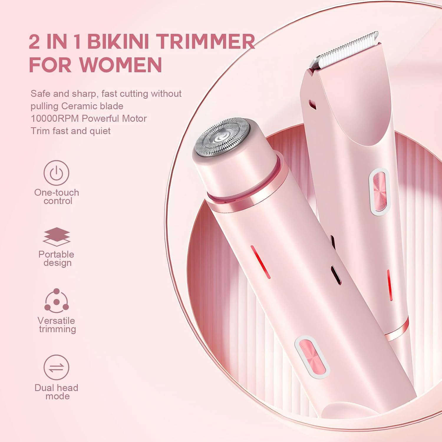 LIANNA Epilierer 2-in-1-Elektrorasierer für Damen,IPX7, wasserdicht, Aufsätze: 4 St., Achseln, Beine, Arme, Körper, Gesicht, ikini-Trimmer mit Doppelkopf für Damen, Nass- und Trockenanwendung