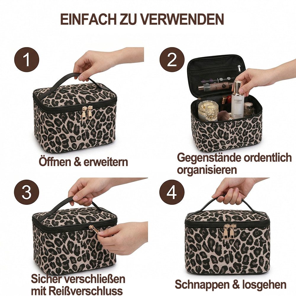 Agger Kulturbeutel Kosmetiktasche für Damen,Make-up-Tasche, tragbare (1-tlg), tragbare Kosmetiktasche mit Leopardenmuster,Waschbeutel, Beautycase – Bild 4 von 4