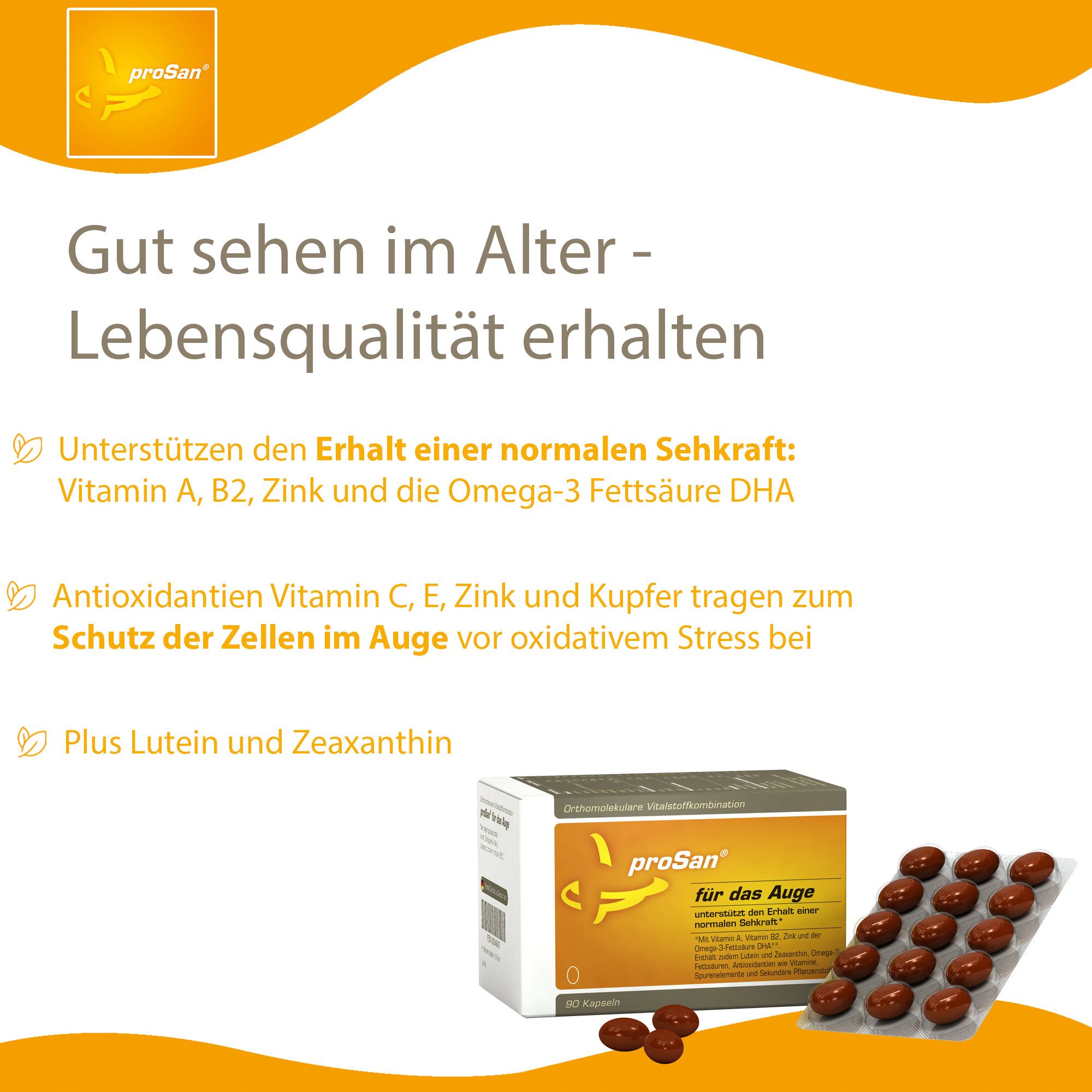 proSan für das Auge, Hochdosierte Augen-Vitamin-Kapseln, Kapseln, 90 St., 64 g