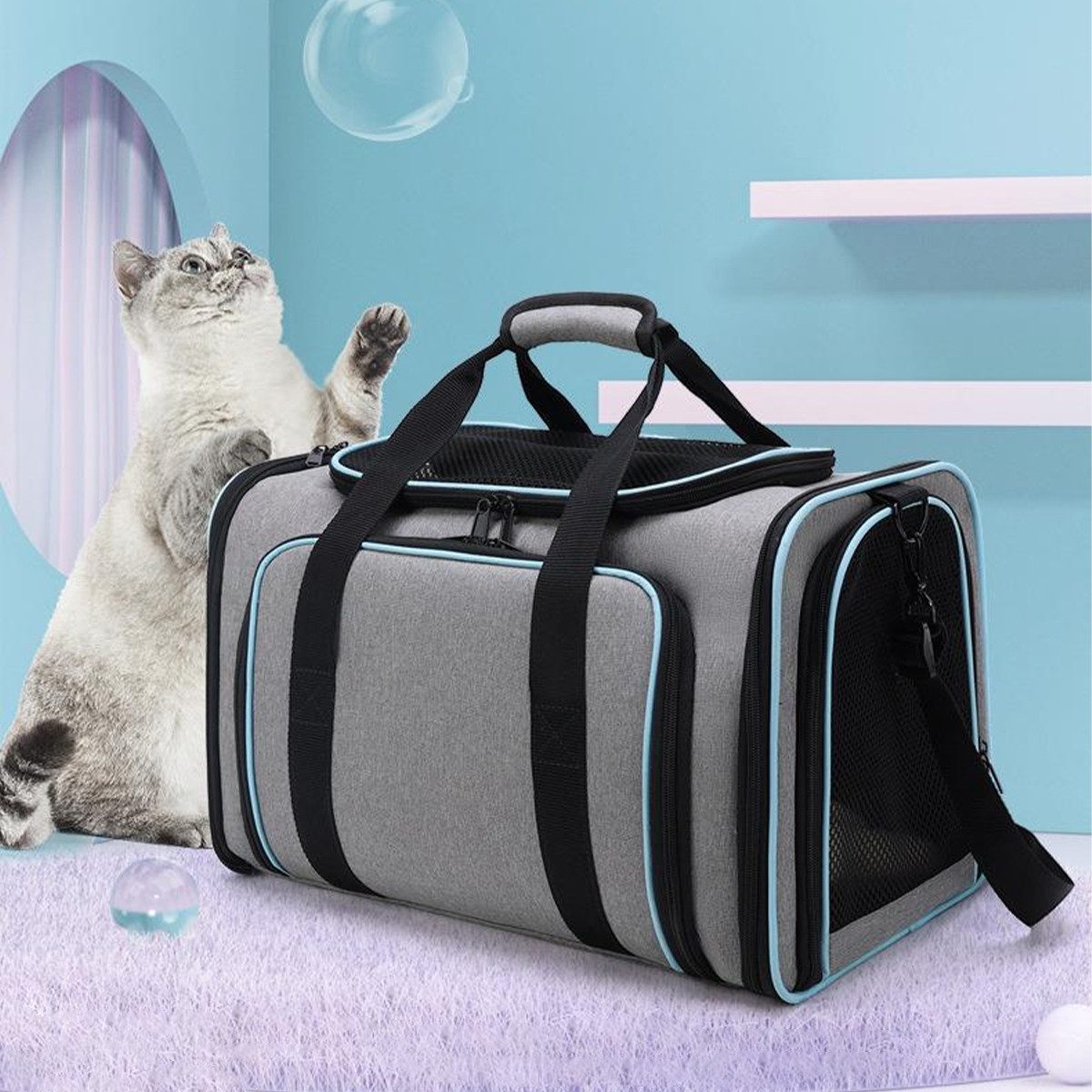 Kpaloft Tiertransporttasche Rucksack für Hund Katze gepolstert, Transportbox für Hunde und Katzen bis 6,80 kg, Tiertransportbox, Hundekäfig, Haustier Tragetasche