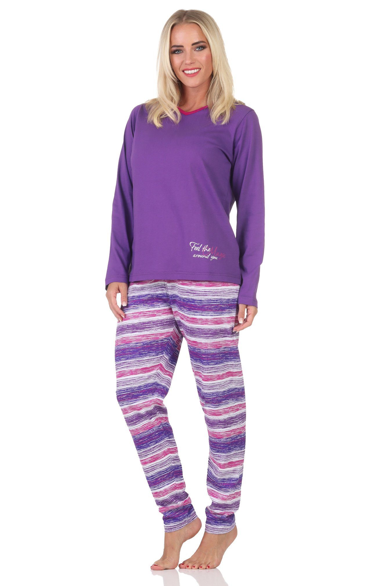 Normann Pyjama Normann Damen langarm Schlafanzug Pyjama in wunderschöner Optik