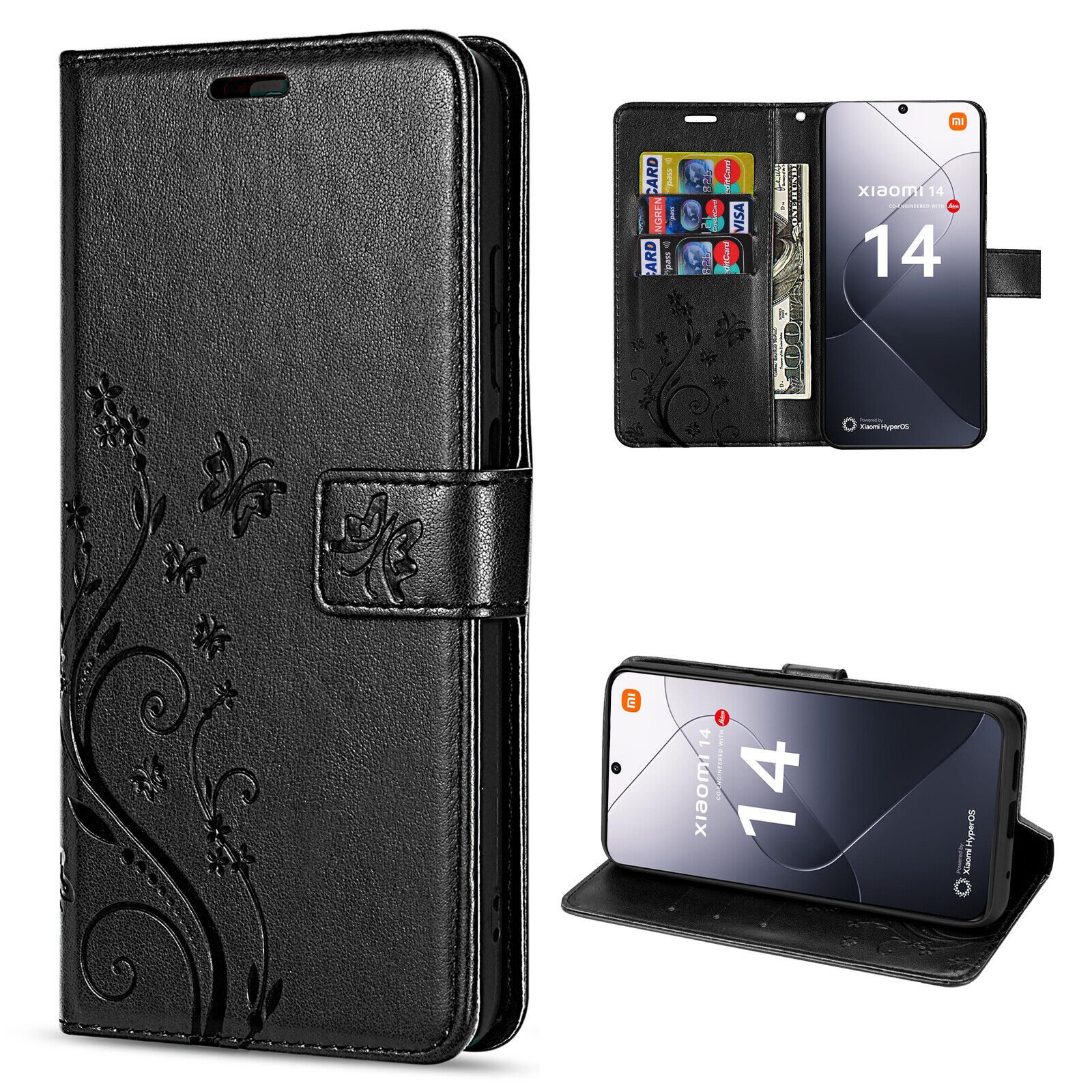 betterfon Handyhülle Handytasche für Xiaomi 14 Schutzhülle Klapphülle, Bookstyle-Hülle: Magnetverschluss 3 Kartenfächer & Standfunktion