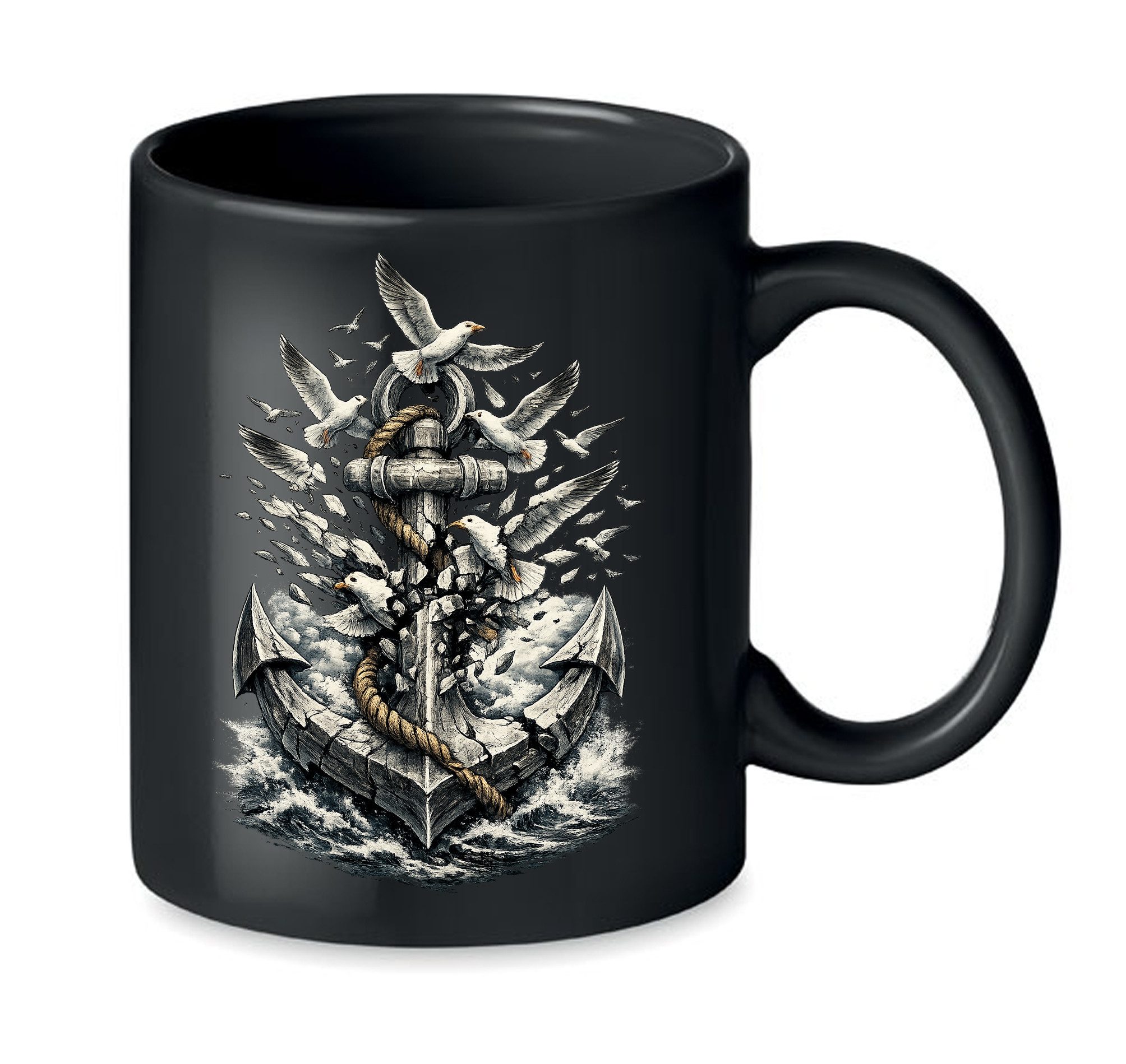 Blondie & Brownie Tasse Anker Maritim Navy Hafen Möwe Tasse mit Seemotiv und Möwenflug Designs, 1-tlg., keramik, AnkerMöwe Maritime Keramik Tasse