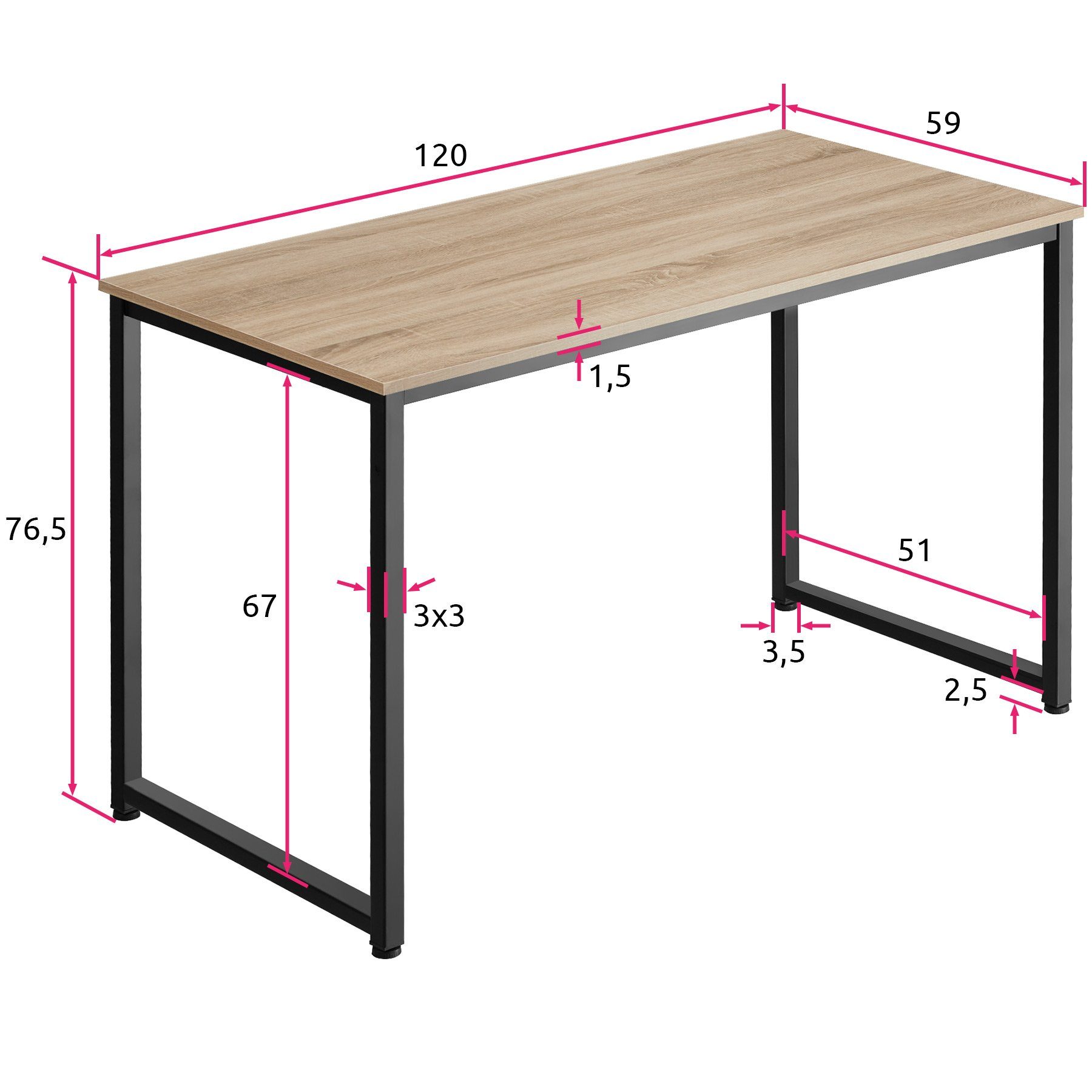 Schreibtisch Eiche hell, 1 Flint Holz Sonoma Industrial tectake tlg) (1-St.,