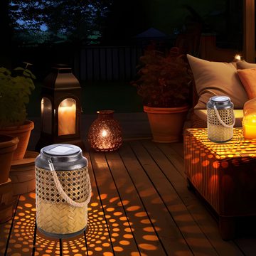 NOWA LED Solarleuchte, LED-Leuchtmittel fest verbaut, Warmweiß, Solarlampe Gartenleuchte Tischlampe Außenleuchte Bambus LED H 16 cm 3x