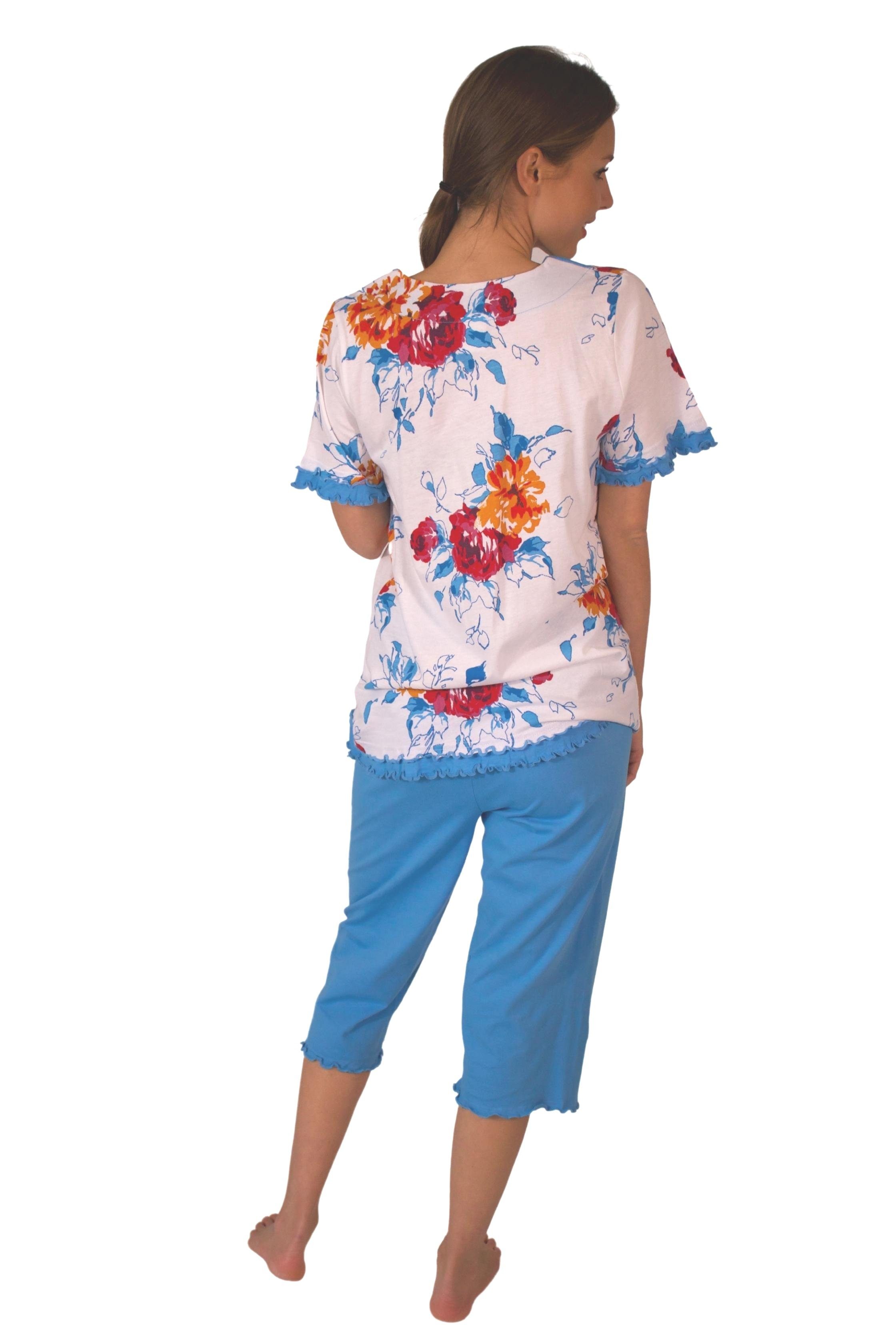 Consult-Tex Capri-Pyjama Pyjama Damen Set) hautsymphatische DF638cd Bermuda blau Baumwolle-Jersey Capri 1 (Spar-Set