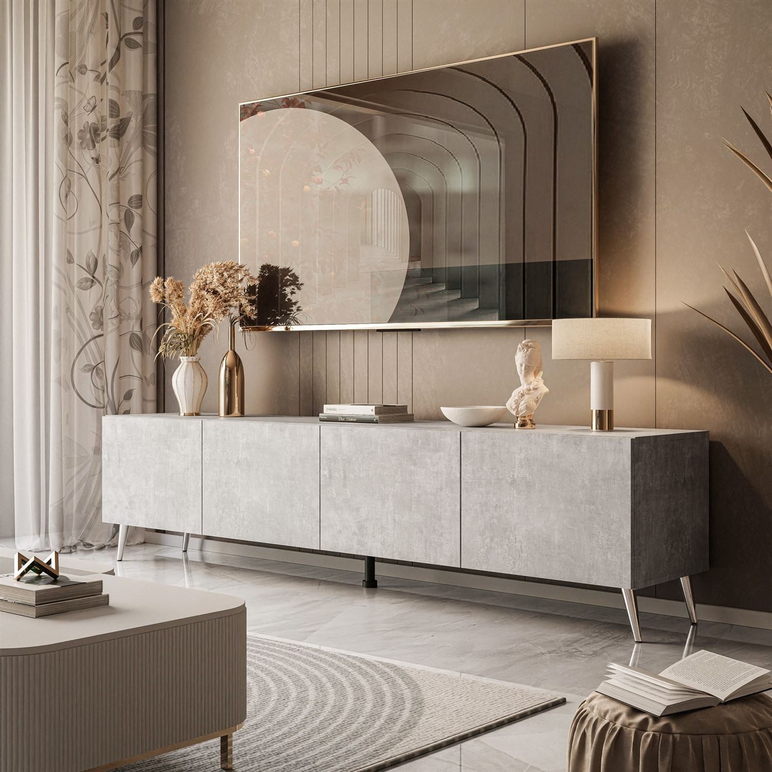 ALLHOUSE24 TV-Schrank LOGANTE 200 cm Breite Unterschrank TV Lowboard Metall günstig online kaufen