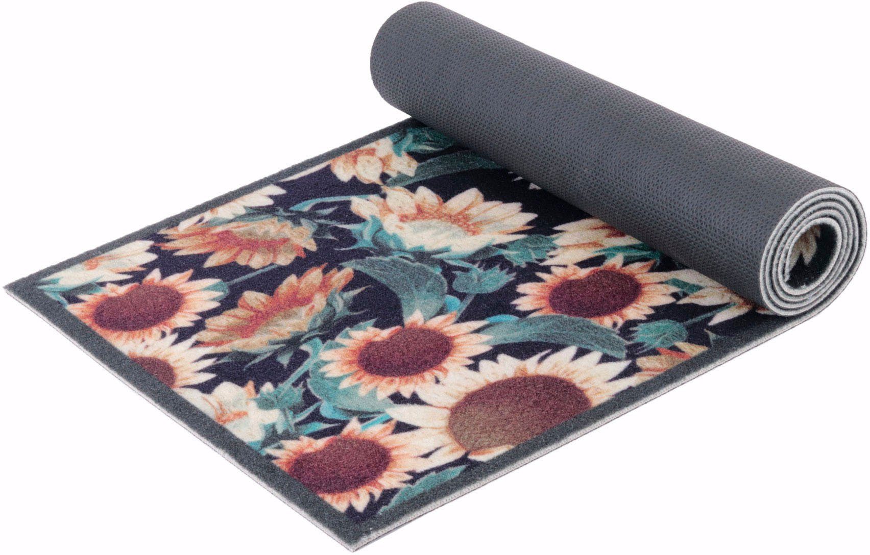 Primaflor-Ideen in Textil Küchenläufer SUNFLOWER, Made in Belgium, rechteckig, Höhe: 5 mm, Motiv Sonnenblumen, rutschhemmend, waschbar, Küche